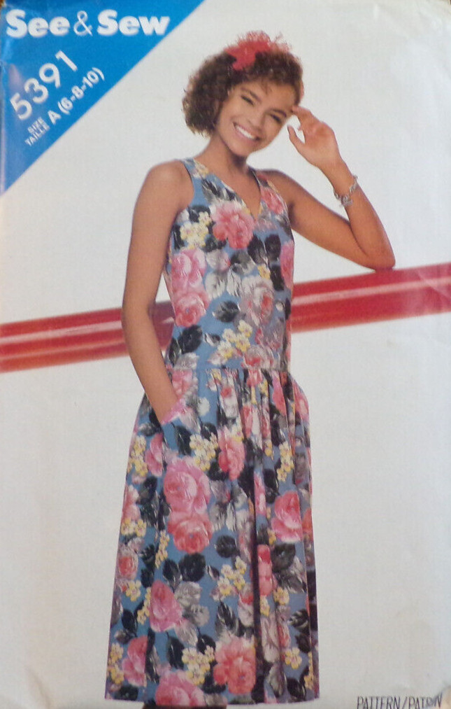 See & Sew Sewing Pattern 5391 Misses Dress Pullover Drop Waist Sizes 6-10 VTG UC