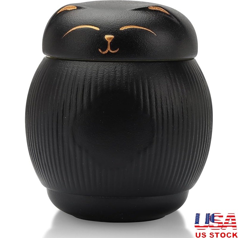 Mini Cat Urn Cute Smiling Kitten Design Ceramic Pet Ashes Memorial Keepsake New