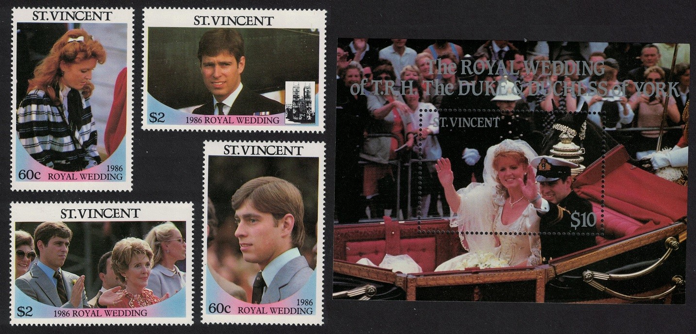 St. Vincent Royal Wedding Prince Andrew 4v+MS 1986 MNH SG#1009-1012 Sc#958-959