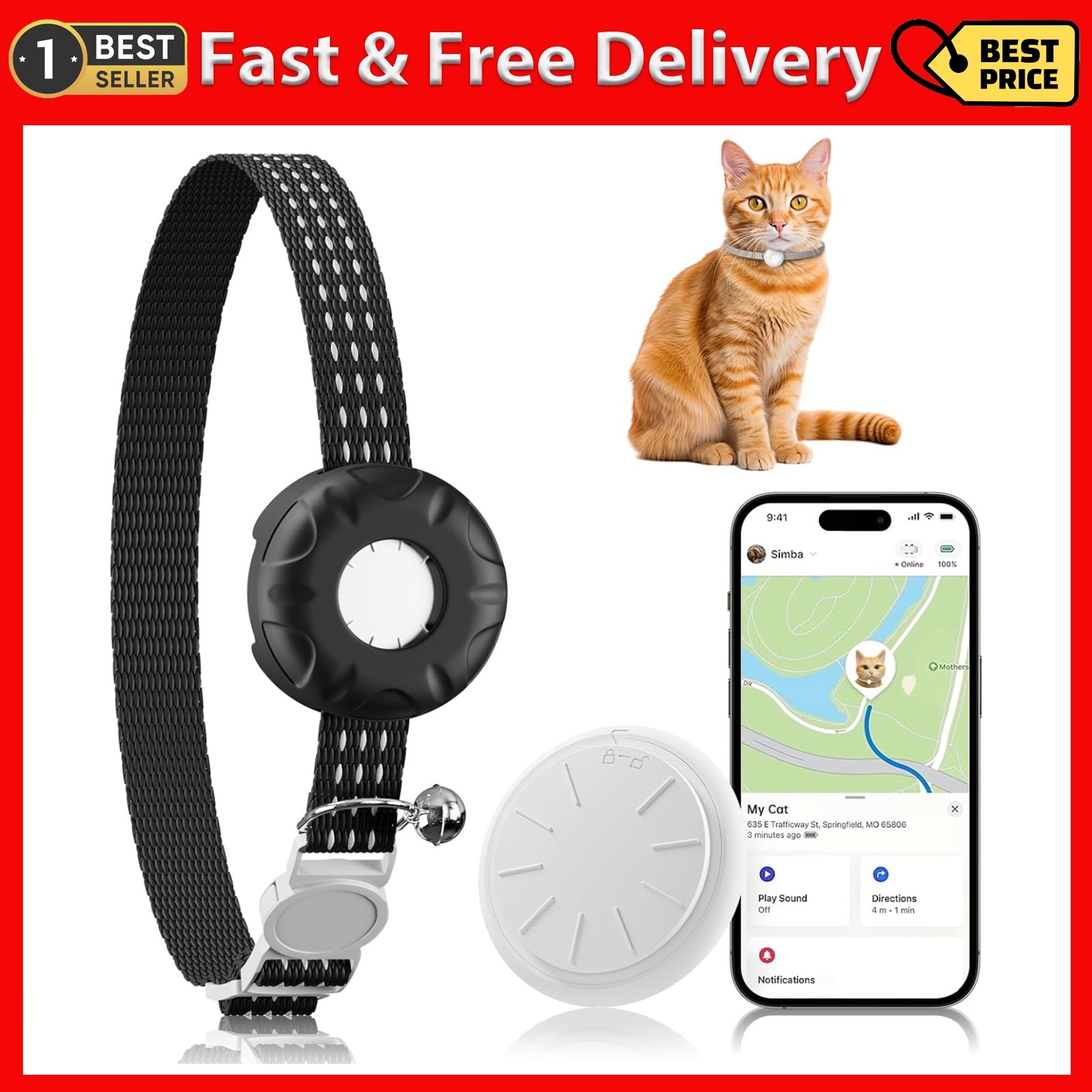 GPS Tracker for Cats, Cat Tracker Compatible with Apple Find My App (Only iOS),