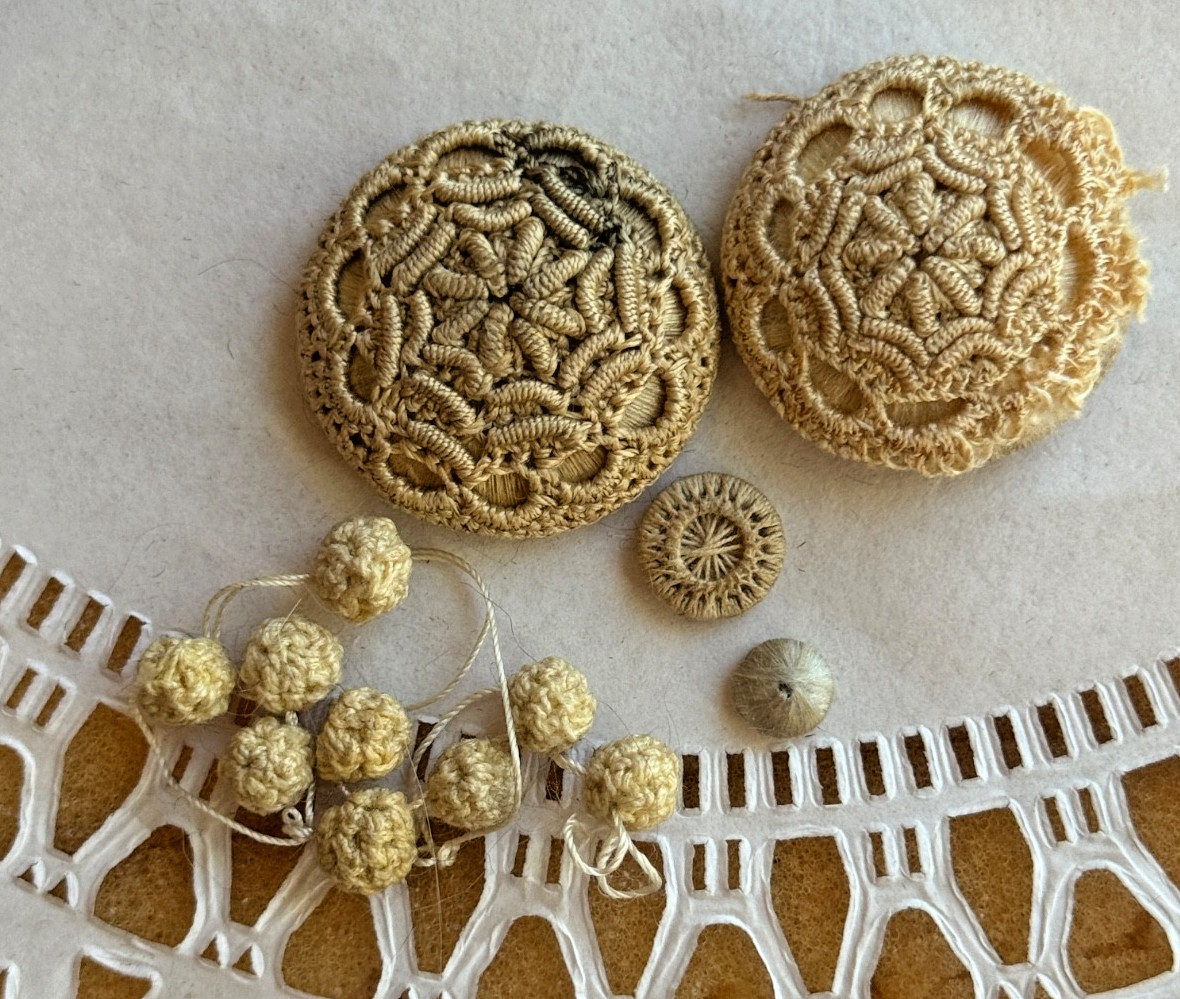 1800's Antique Victorian Crochet Hand made Buttons ivory color smallest 1/8"
