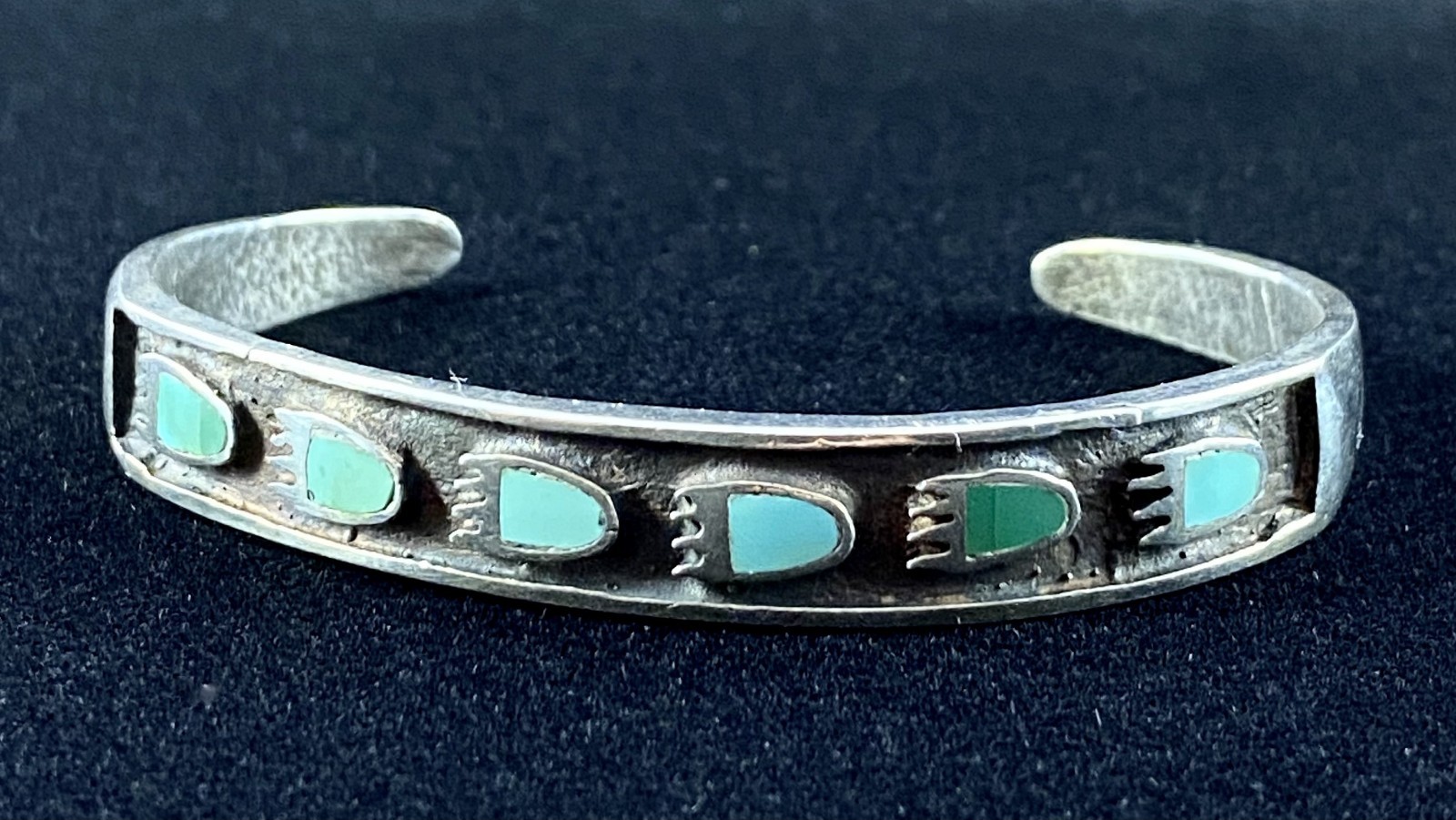 Vintage Native American Sterling Silver Turquoise Old Pawn Cuff Bracelet B119