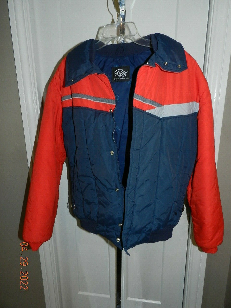 Vtg Robbe Skiwear Navy Red Stripe Skiing Snow jacket Mens S/M womens L/XL
