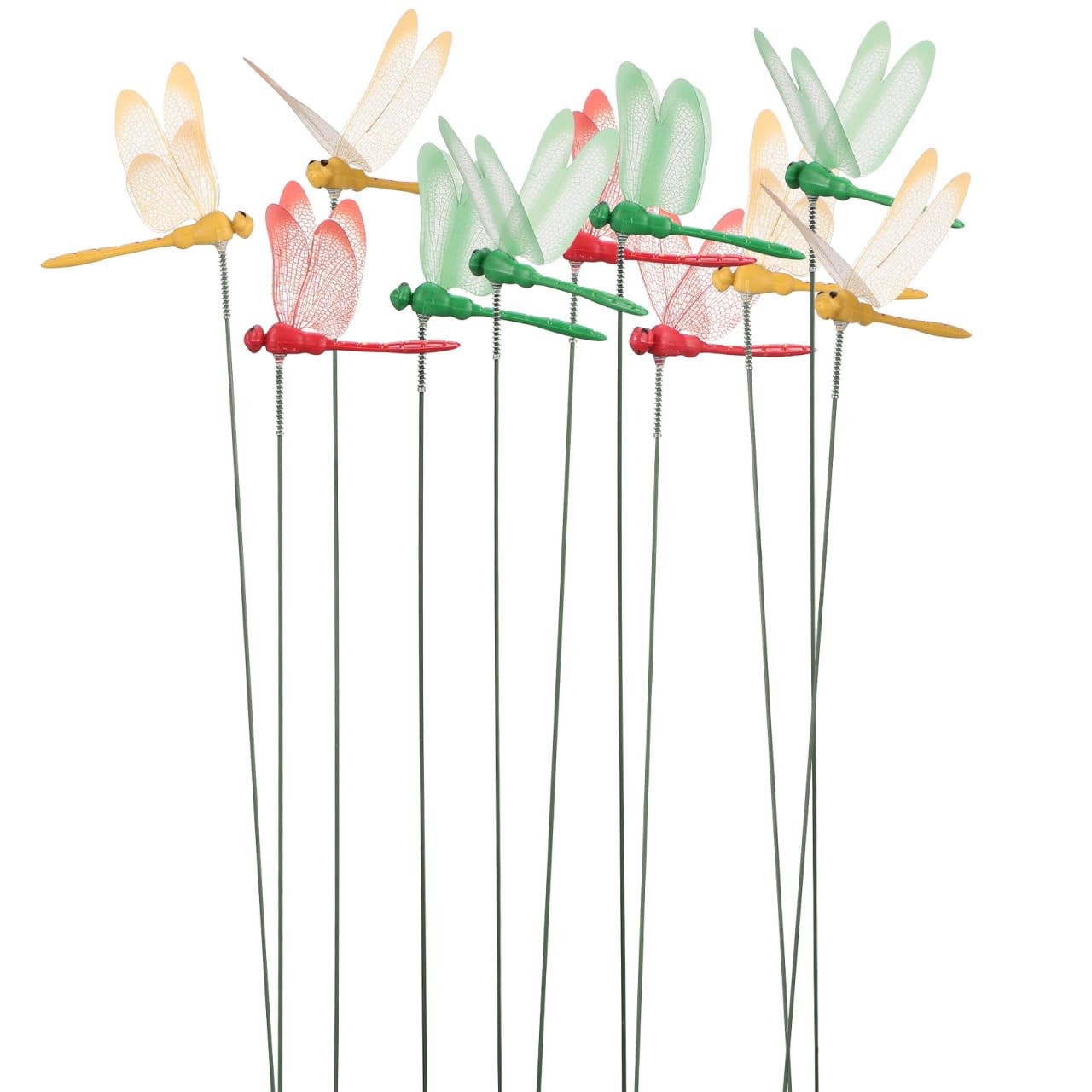 Simulated Dragonfly Decoration - 16Pcs Assorted Color PVC Garden Ornaments wi...