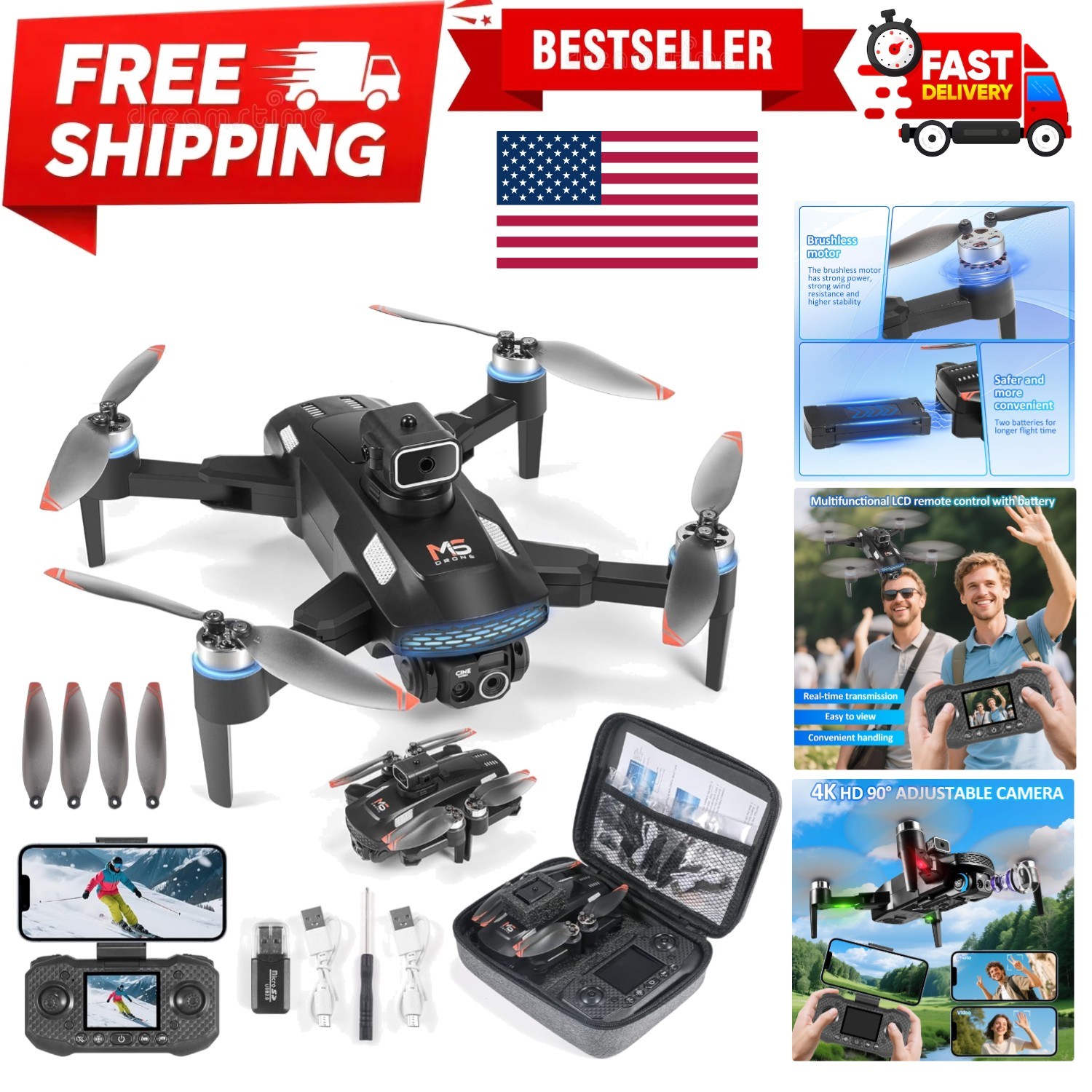 Drone With 4K Dual Cameras, Mini Drones One Key Take Off/Landing,Brushless Mo...