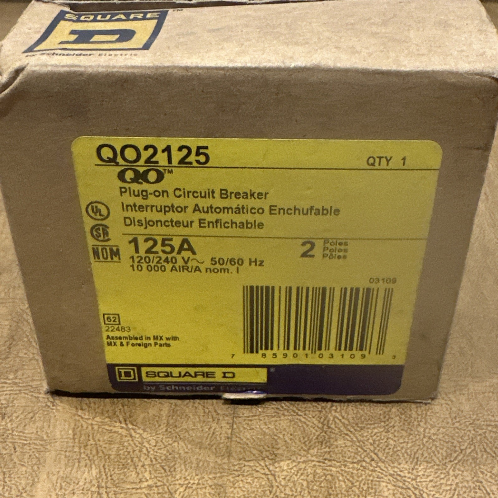 Square D QO2125 125A 125 Amps 2-Poles 120/240 Volt Circuit Breaker NEW.   Q2.10
