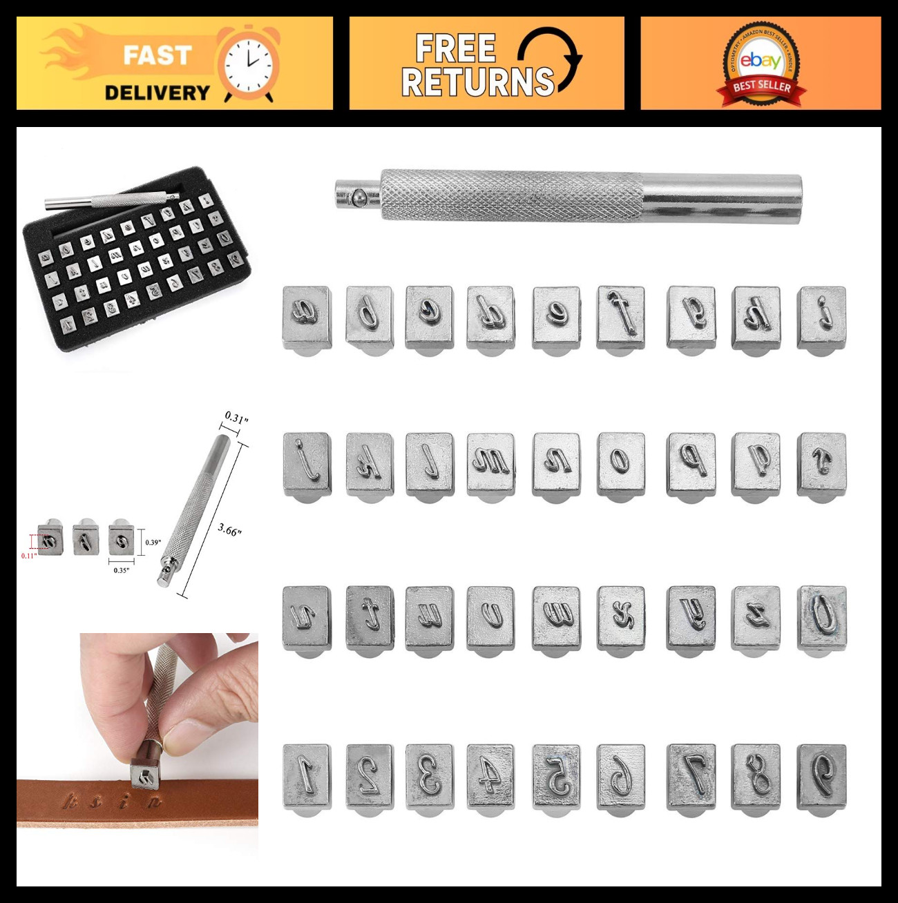 37-Piece Leathercraft Stamping Tool Set - Alphabet & Number Steel Punches, 3mm