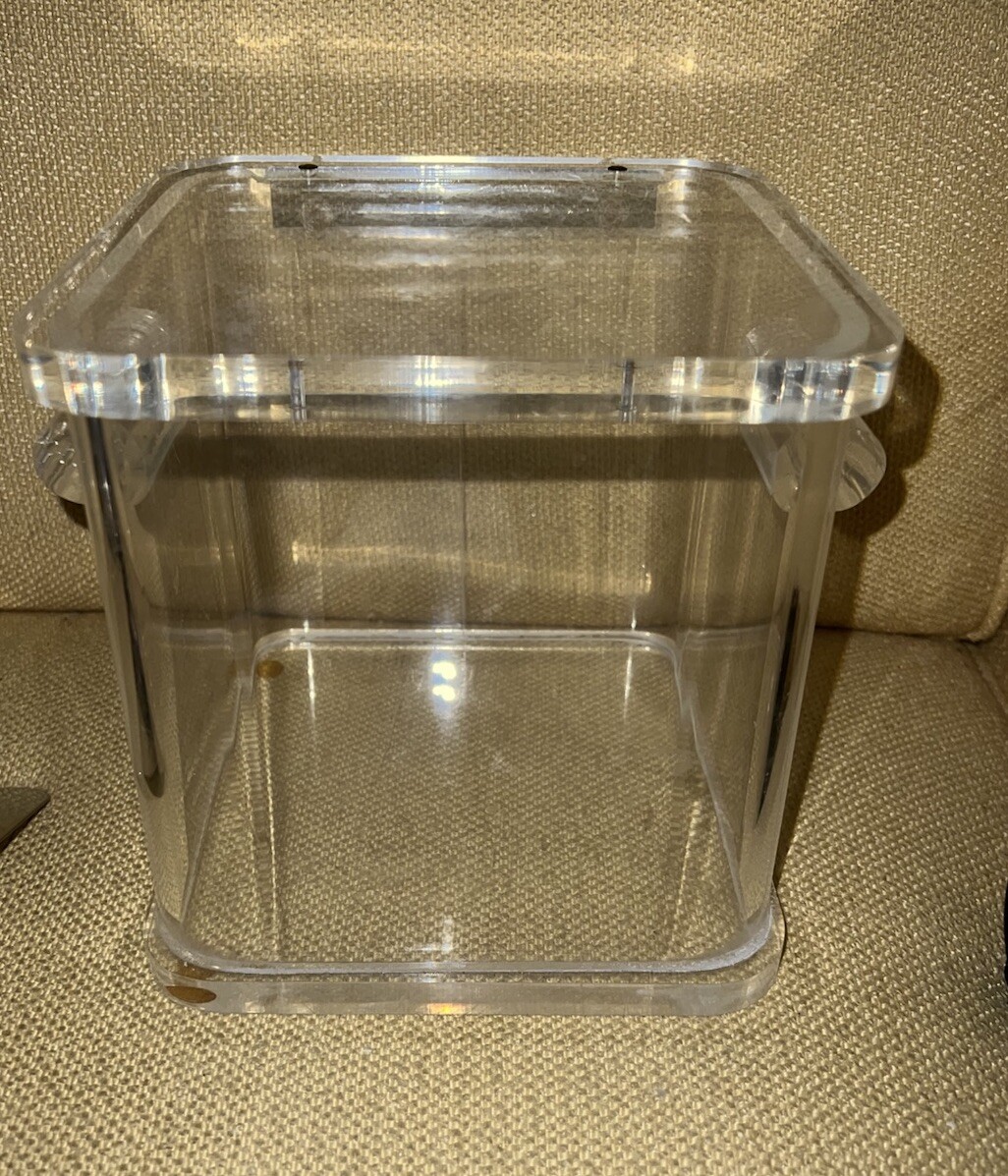 Clear Hinged Lucite Acrylic Ice Bucket Box Cookie Pantry Handles Lid MCM