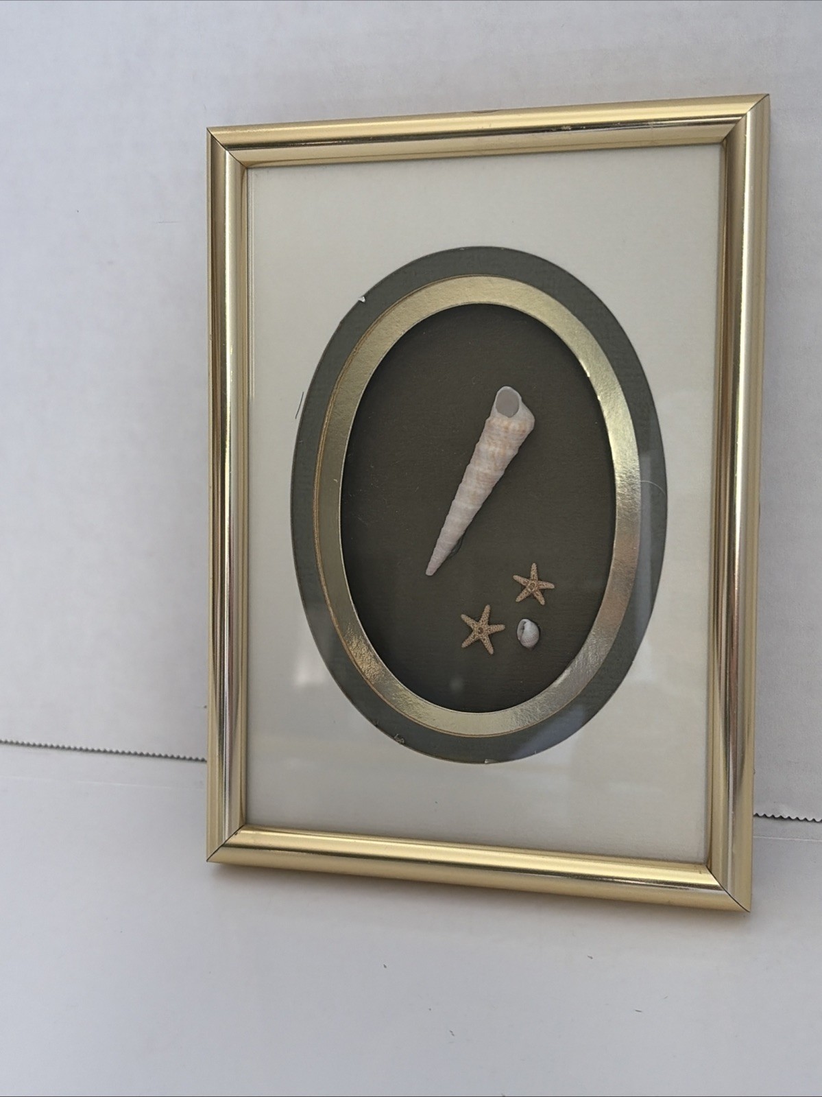 Vintage M&R seashell starfish shadowbox gold metal frame coastal Beach Decor