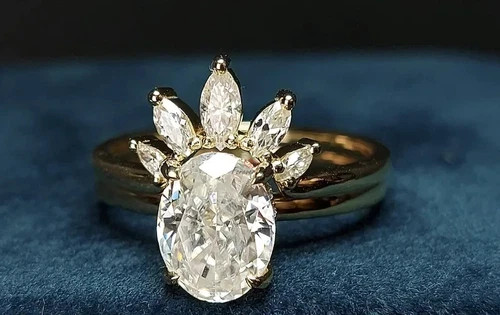 4.20CT Oval Cut Lab Created Diamond 14K Yellow Gold FN Engagement Ring Set