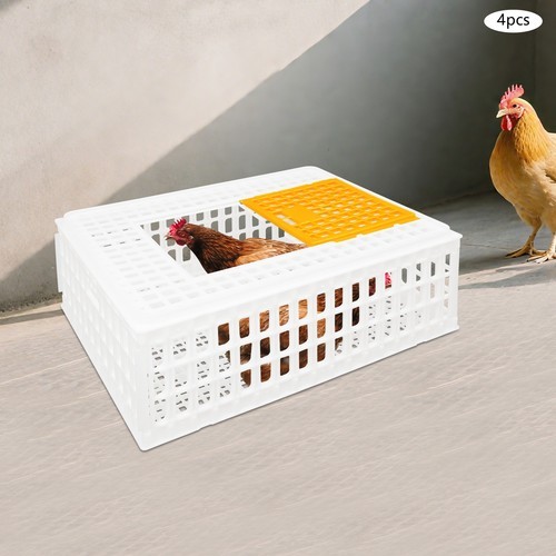 4 PCS Plastic Poultry Transport Cages, Stackable Heavy Duty 440lb Chicken Crate