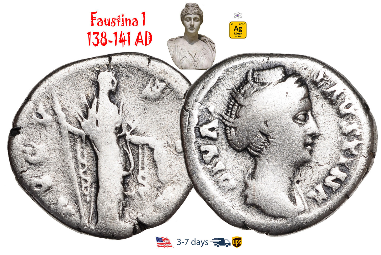 Ancient Roman Empire Coin Silver Faustina 1 138 141 AD Wife ANTONINUS PIUS#31362