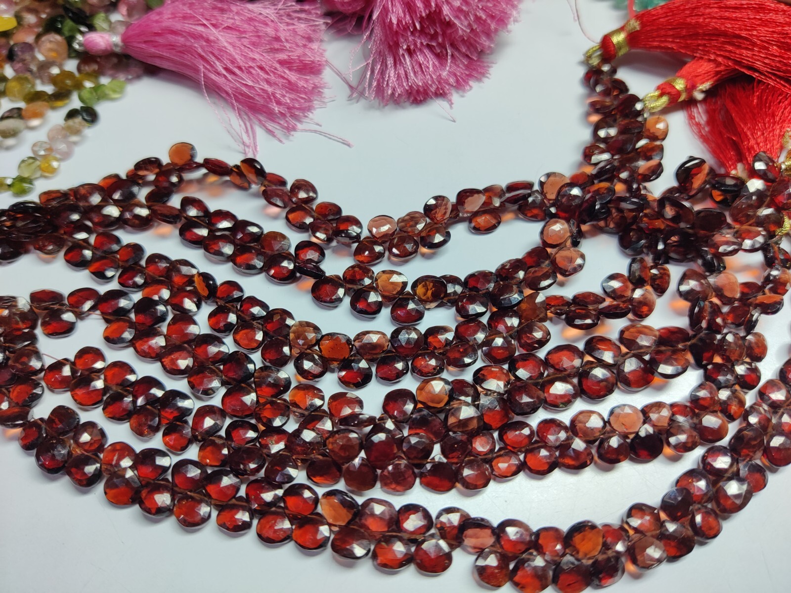 AAA Garnet Heart Briolette Faceted 6–7 mm Gemstone Beads – 6" Strand