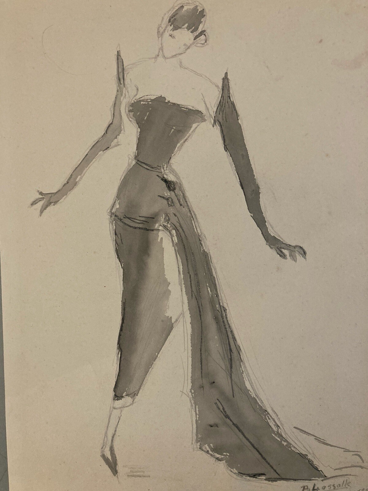 Lot 2 drawings Ink Wash Paper Young Woman Female Portrait Drawing To Identify