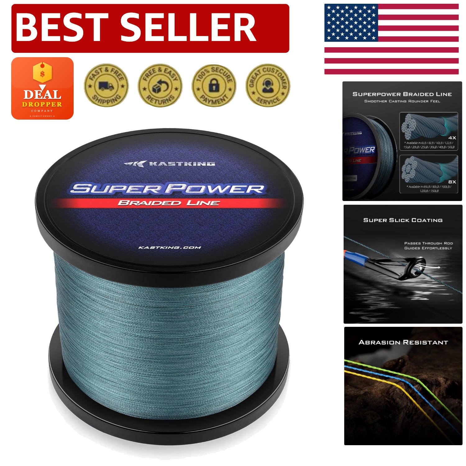 Abrasion Resistant Braided Fishing Line - 15lb, 150 Yds, X4 Low-Vis Gray