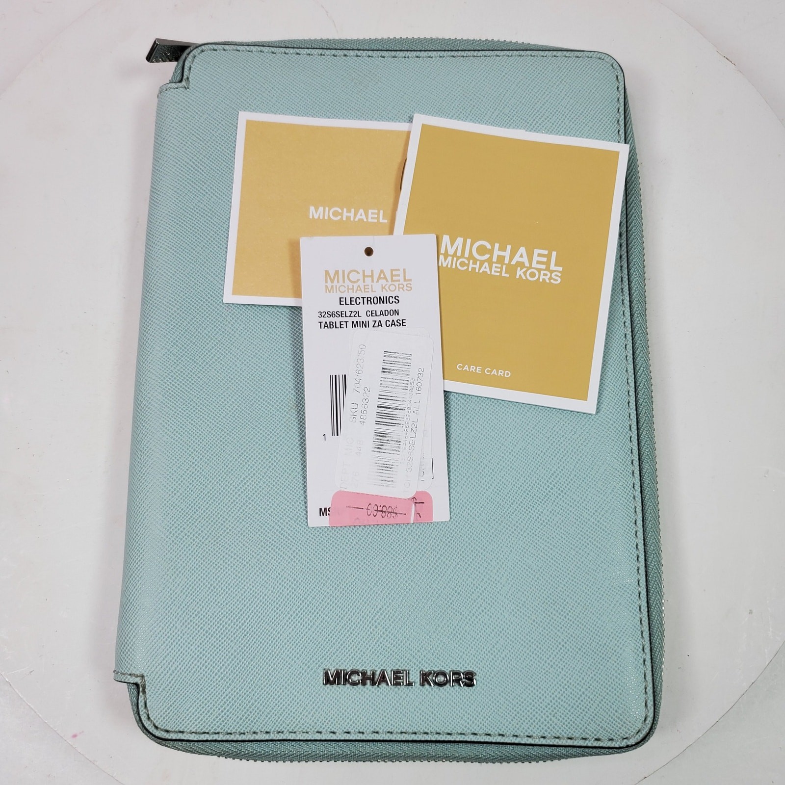 Michael Kors Mini Tablet ZA Case w/ Tag Light Green Zip Up MSRP $88