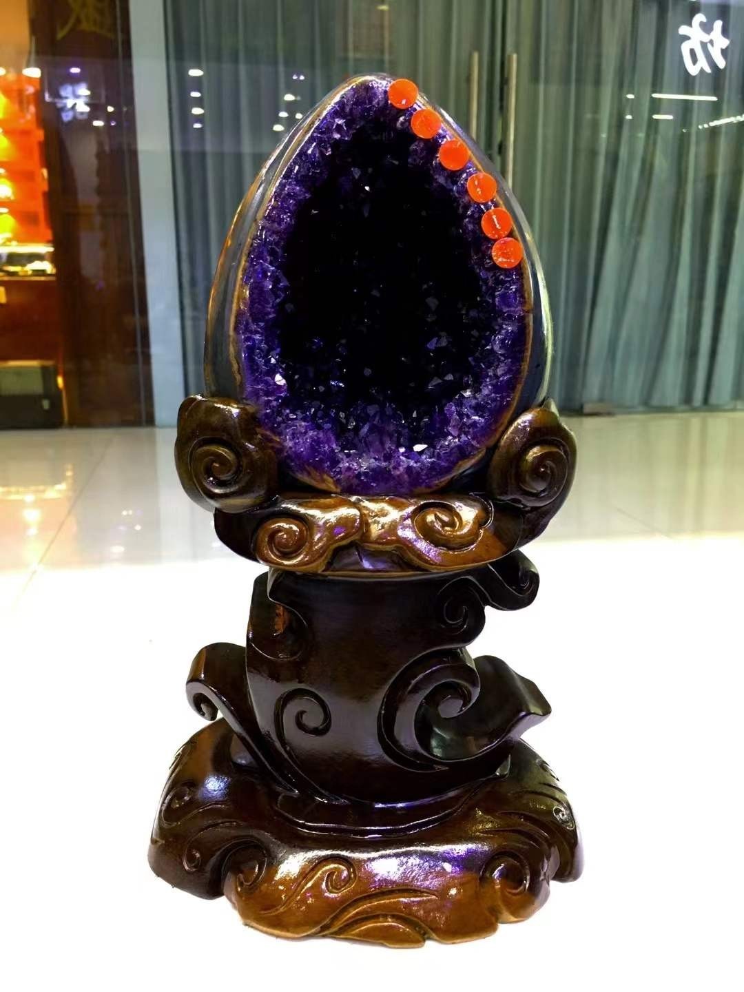 11.7LB Natural amethyst Geode Mineral Quartz dinosaur egg Energy Healing+stand