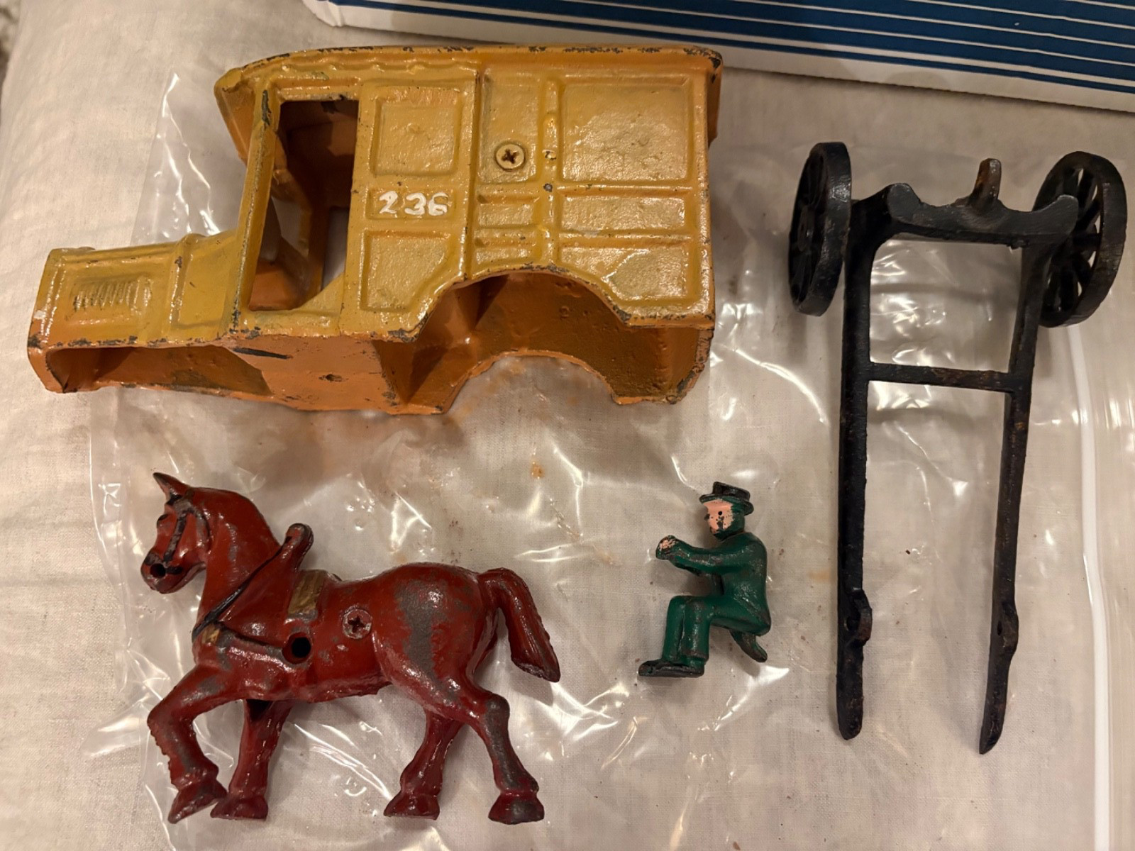 Vintage Cast Various Parts Car Horse Drawn Wagon & Driver