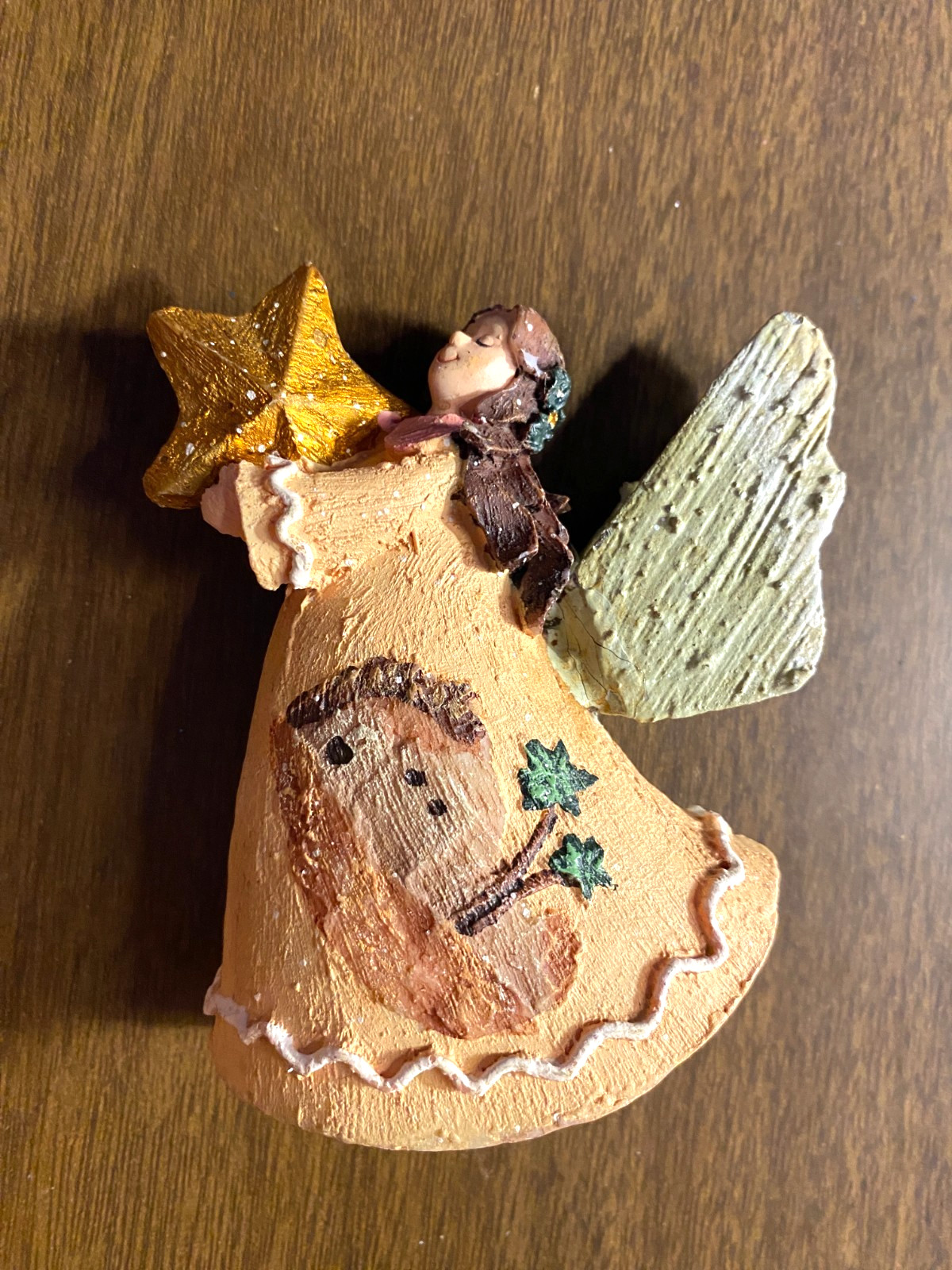 Angel Holds Star Peach Resin Christmas Ornament 3 1/2"