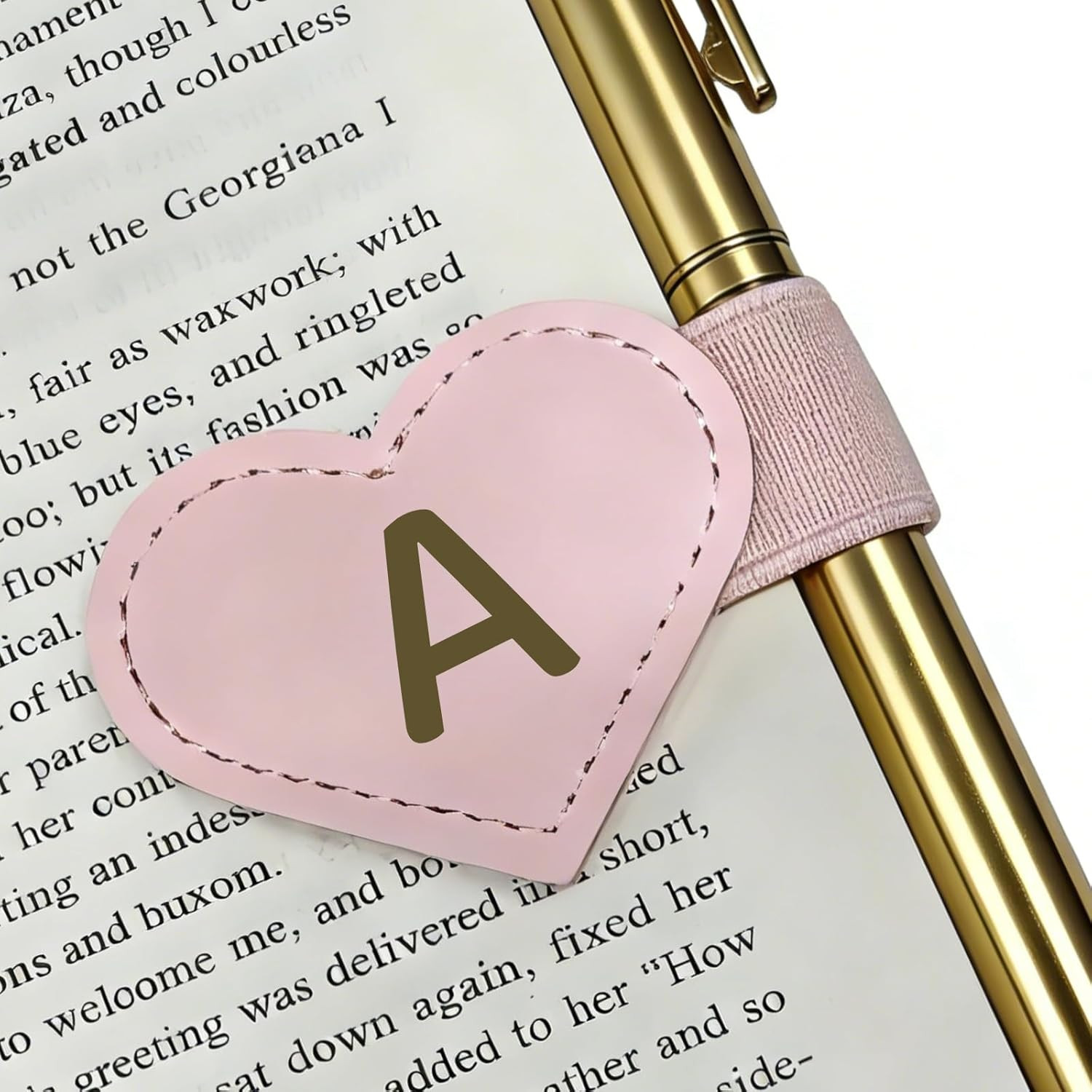 Magnetic Leather Bookmark with Pen Holder,Custom Heart-Shaped Bookmarks with Ini