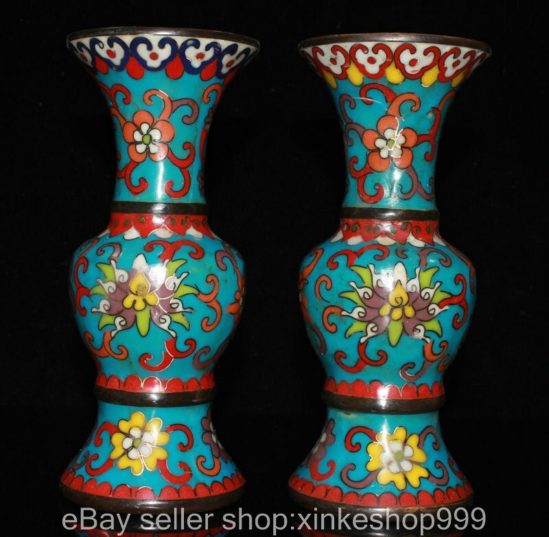 6.6" Old Chinese Cloisonne Copper Dynasty Palace Flower Vase Bottle Pair
