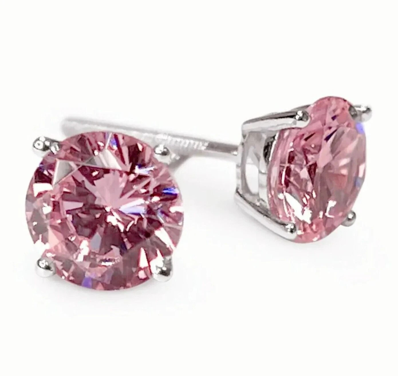 3 Ct Treated Certified Lovely Pink Diamond Solitaire Stud Earrings In 925 Silver