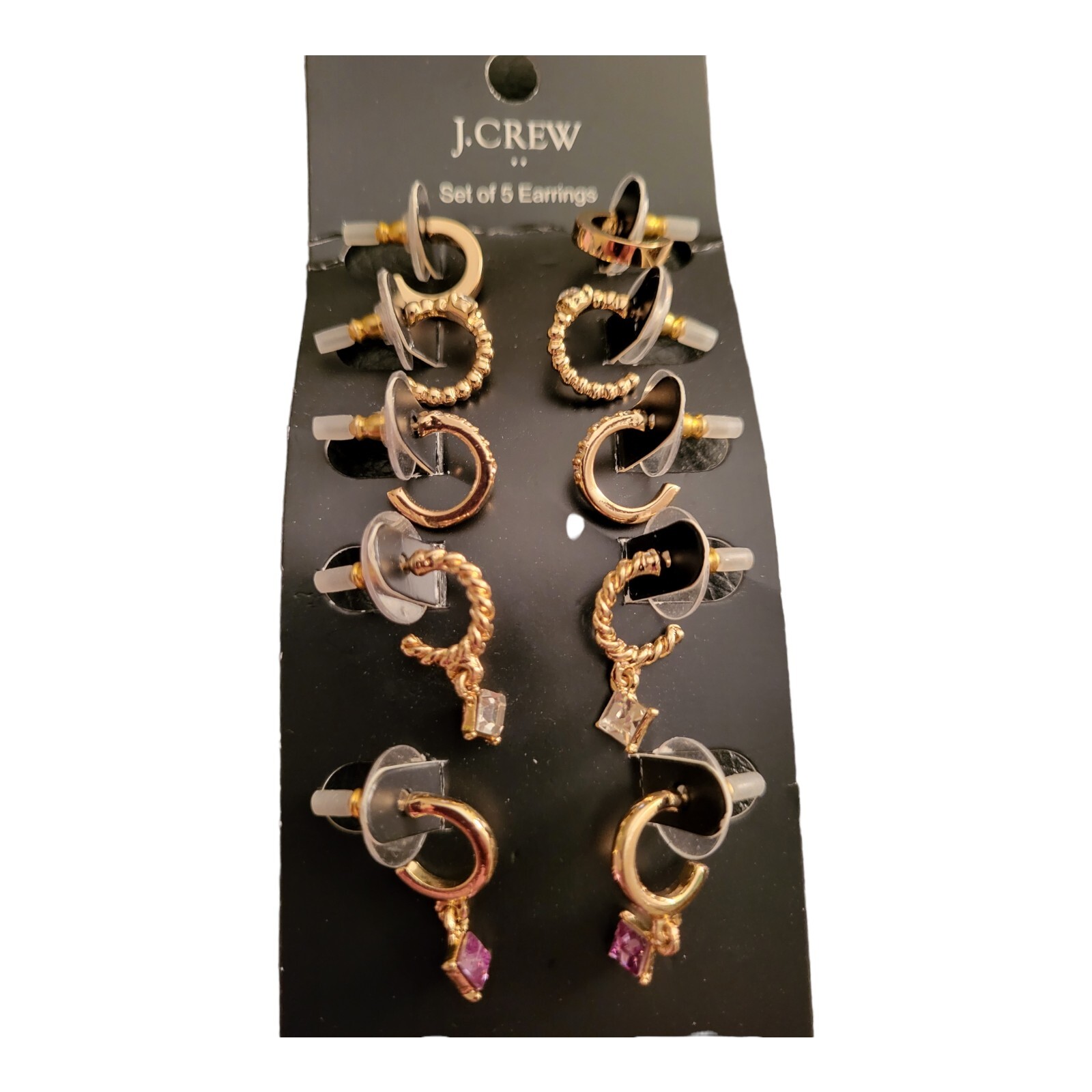 J Crew Goldtone Earrings Set of 5 Hypoallergenic Posts New