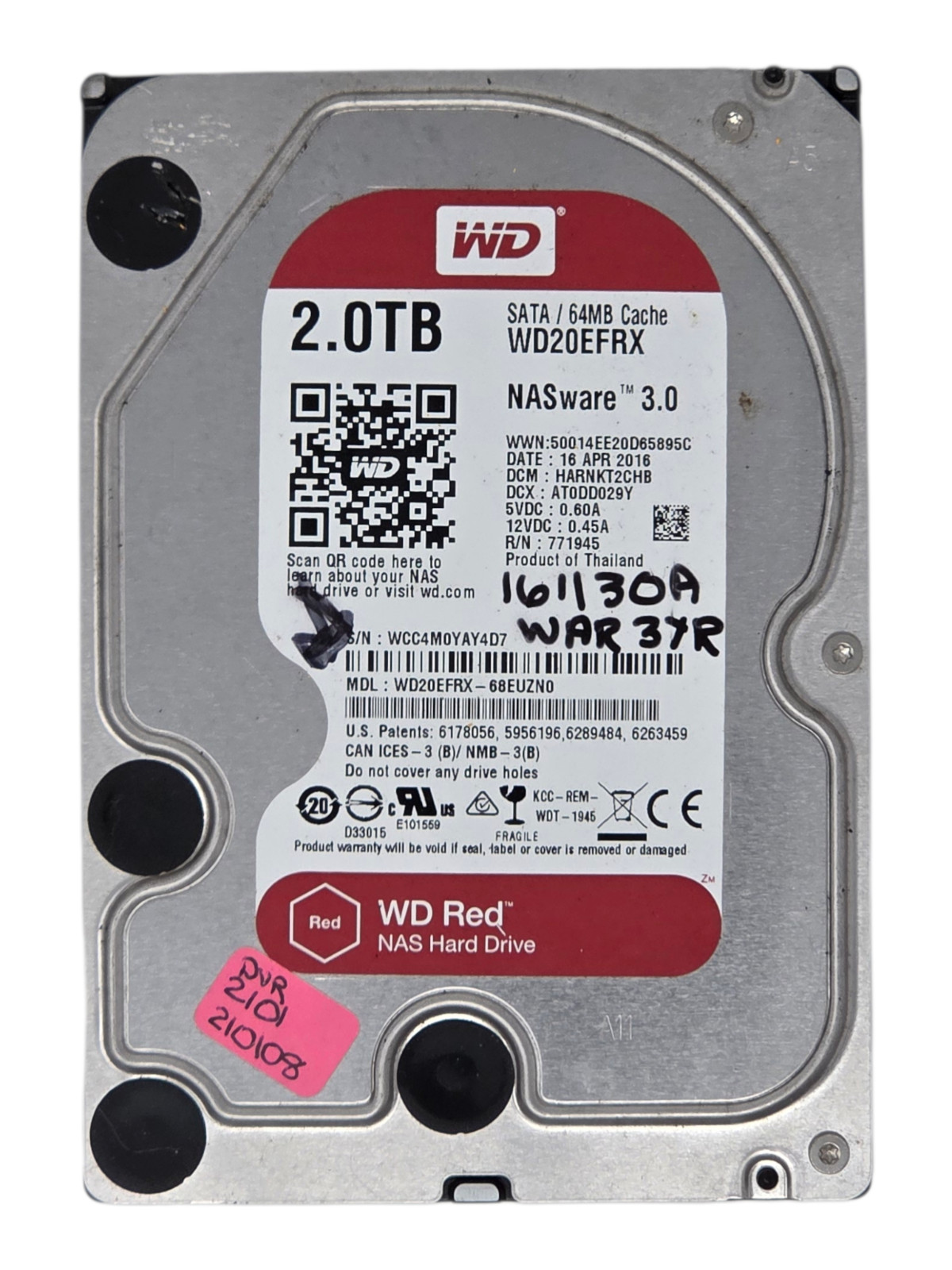 Western Digital WD Red 2TB NAS Hard Drive WD20EFRX 5400RPM SATA 6Gb/s – Healthy