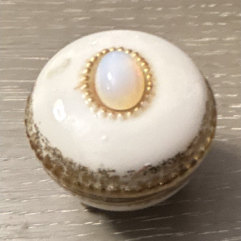 White Round Trinket Box with Decorative Lid, Gold Trim, Oval Gem Accent