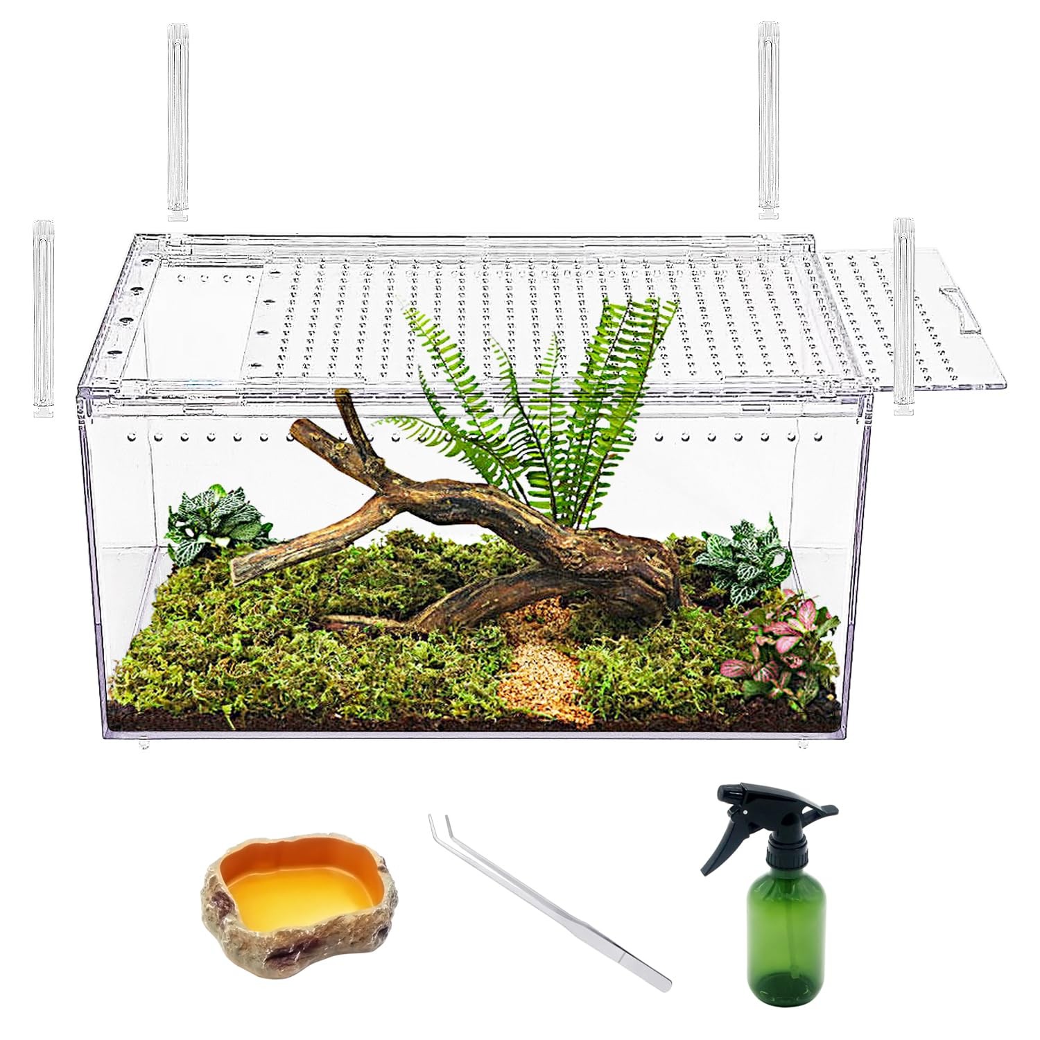 【No Assembly】 Reptile Tank Enclosure with Magnetic Button.16" * 10" * 8" Thic...