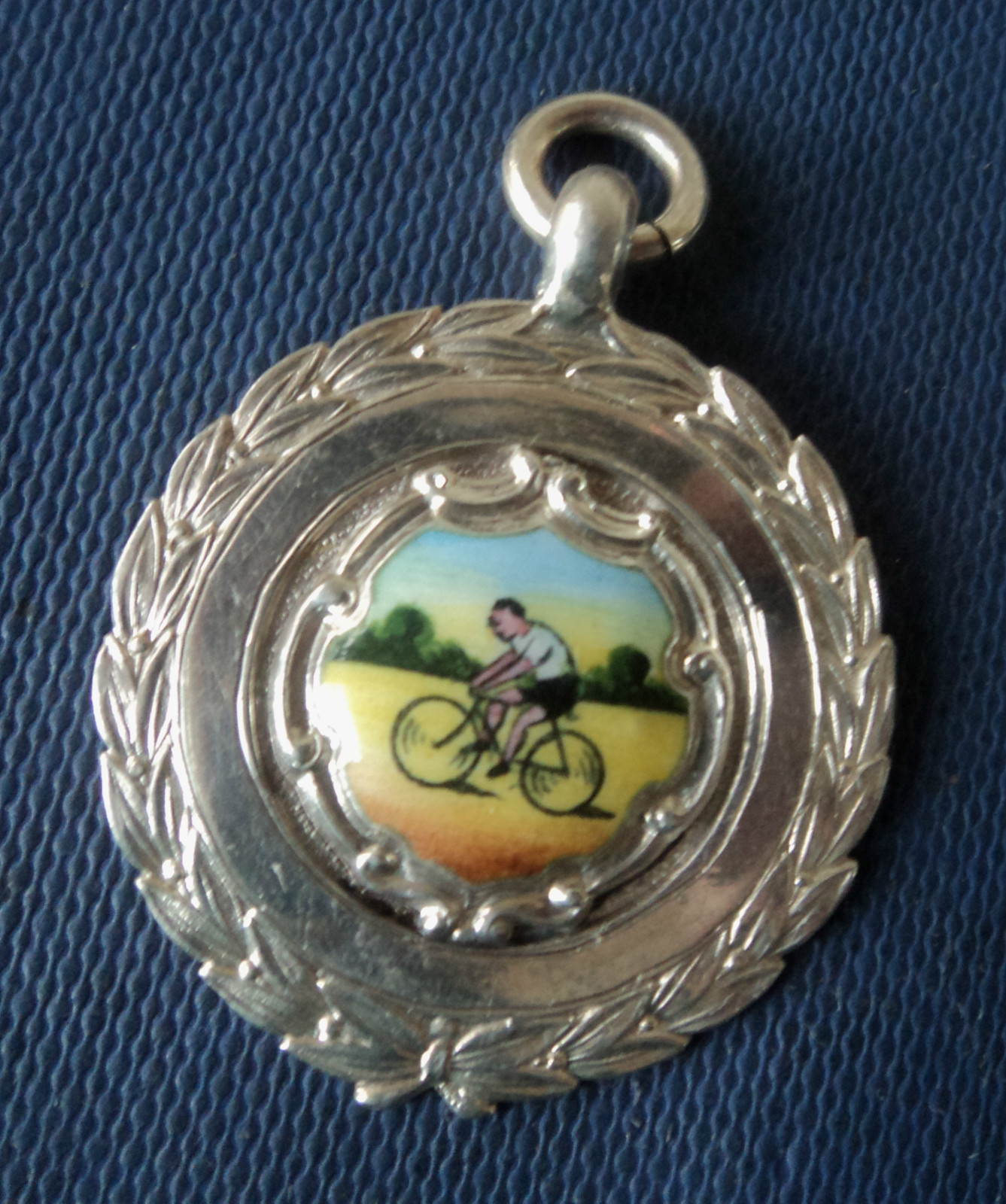 Vintage Sterling Silver & Enamel Cycling Fob Medal h/m Chester 1936  