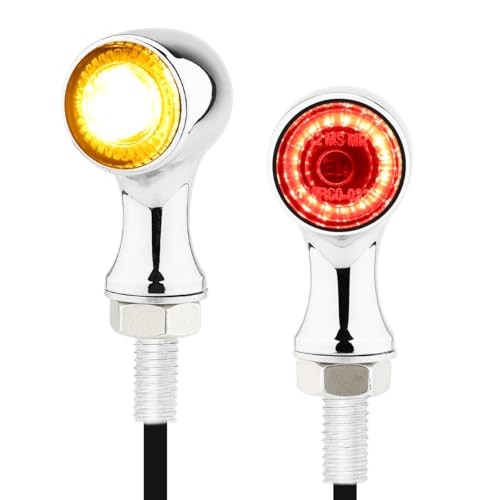 Small Round LED Turn Signals Motorcycle Brake Tail Lights A-Chrome-Amber&Red