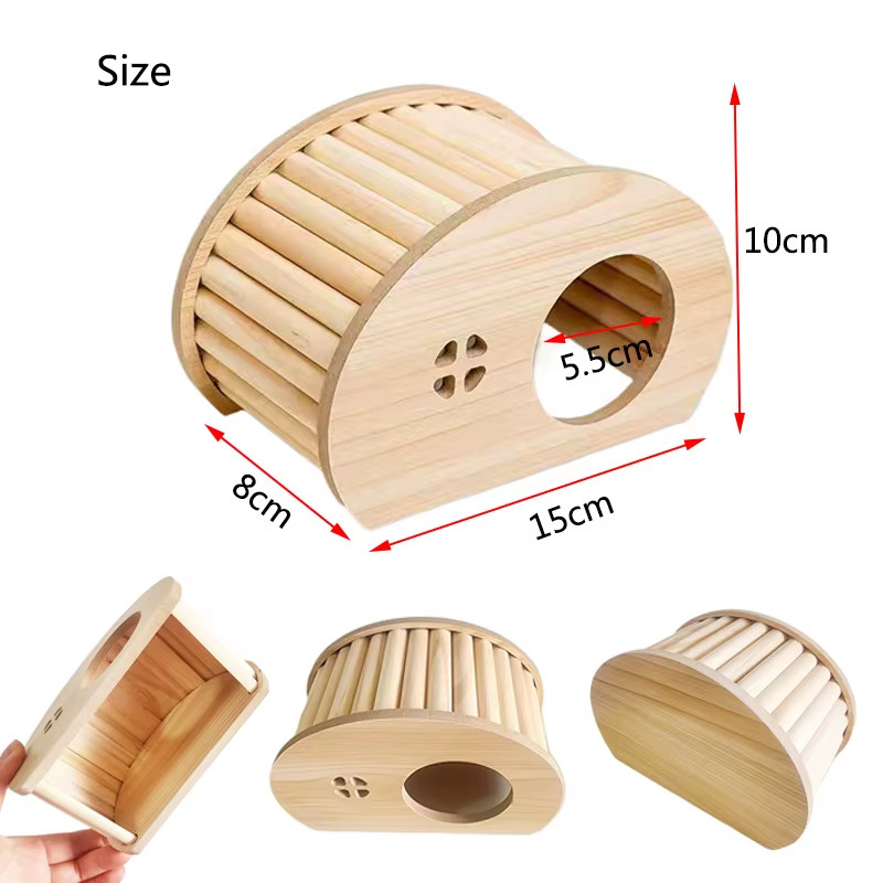 Smooth Hamster Hideaway Wooden Hamster House with Hiding Hole Small Pet Castle A