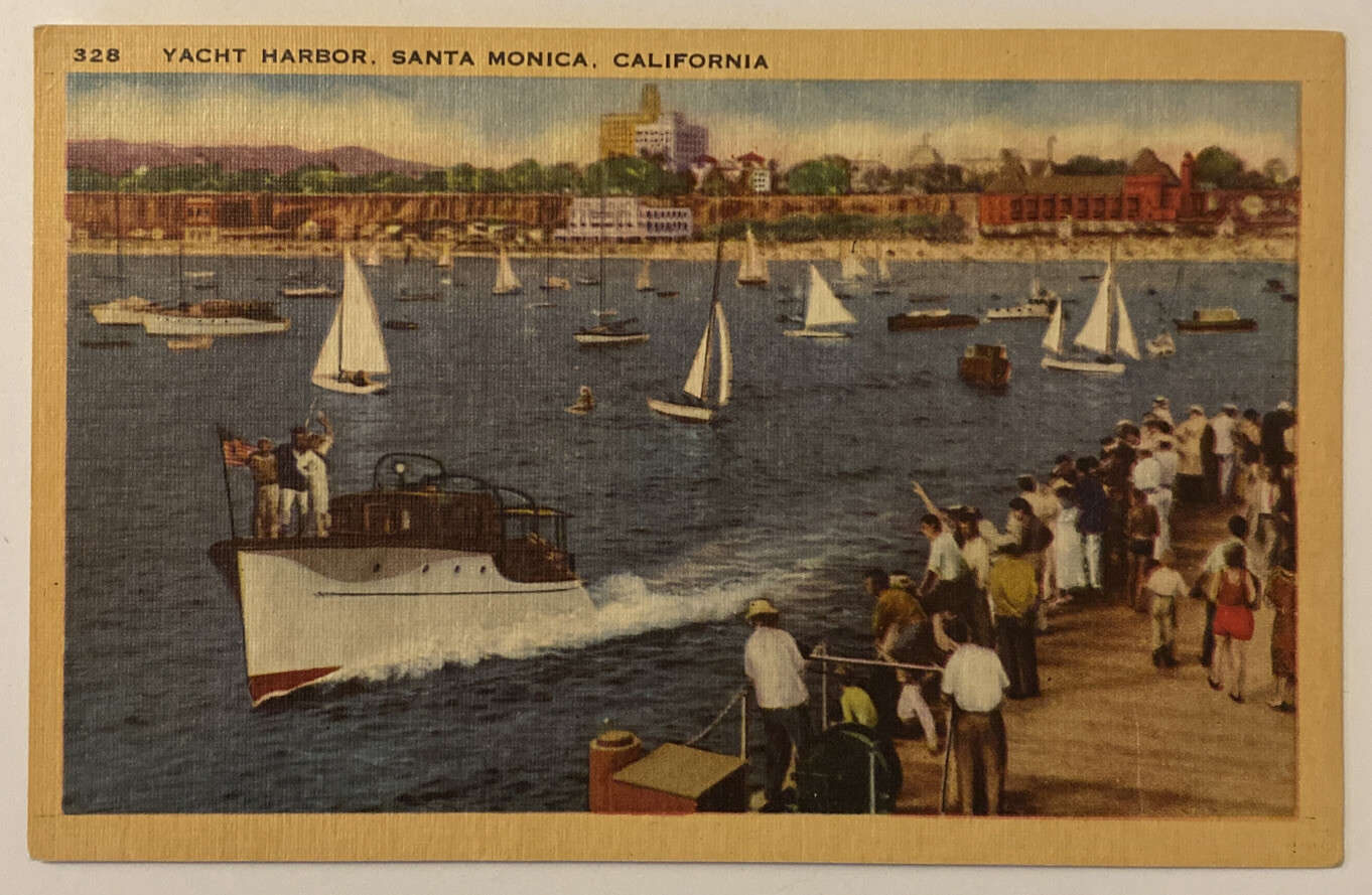 Vintage Postcard, Yacht Harbor, Santa Monica, California