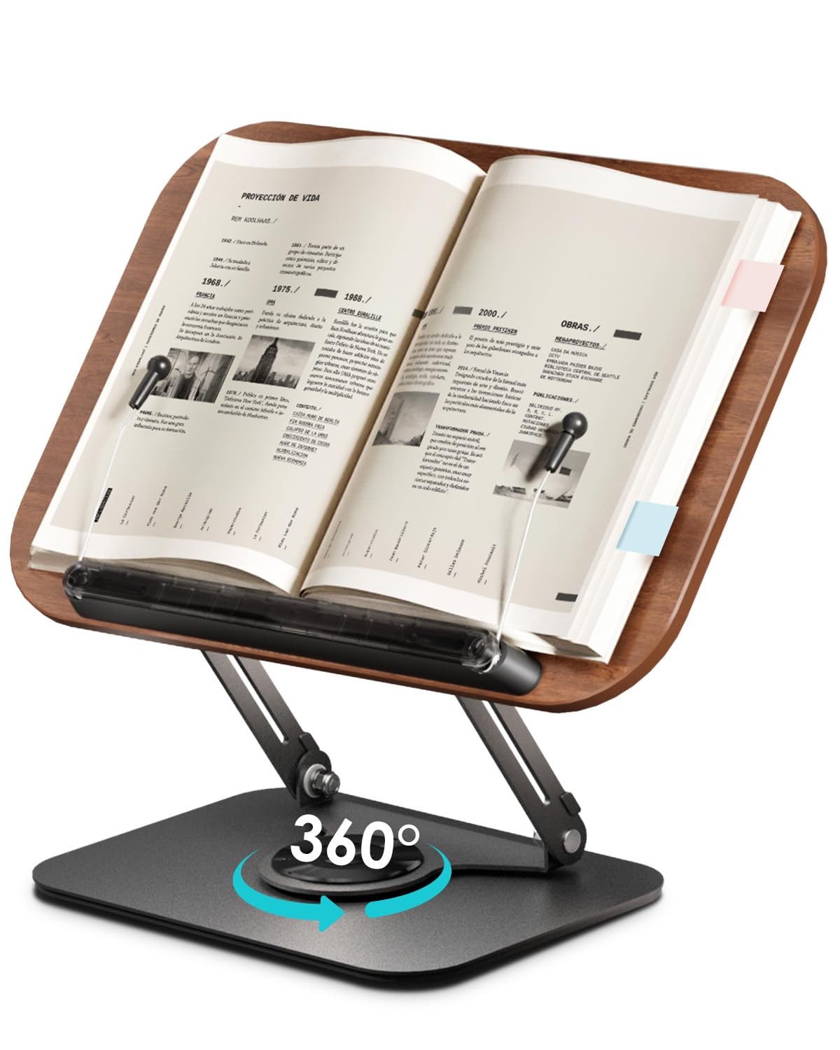 Book Stand for Reading,Book Holder, Height&Angle Adjustable, 360° Rotating Ba...