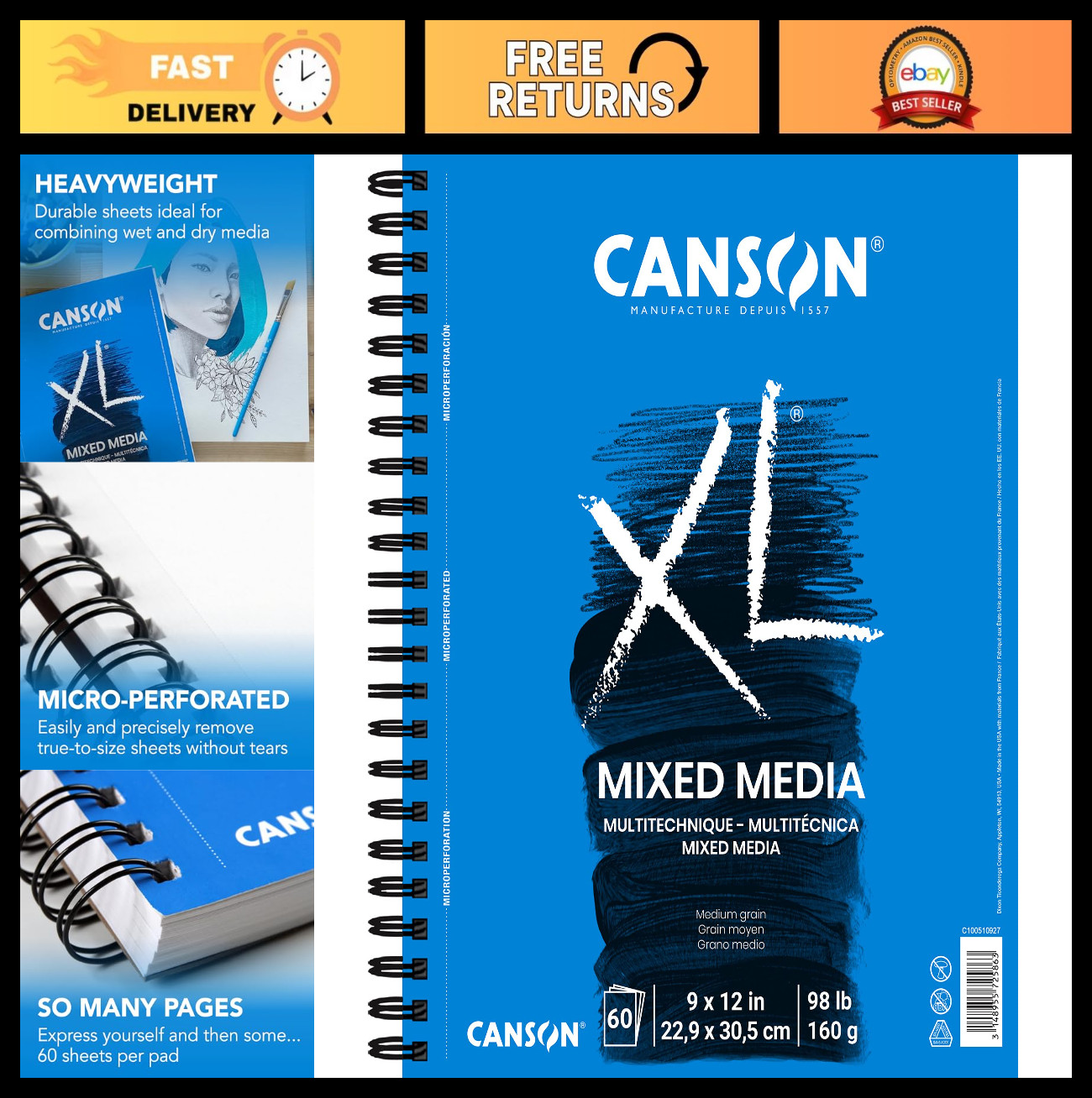 Mixed Media Sketch Pad 9x12 - Ideal for Drawing, Painting & Art Projects