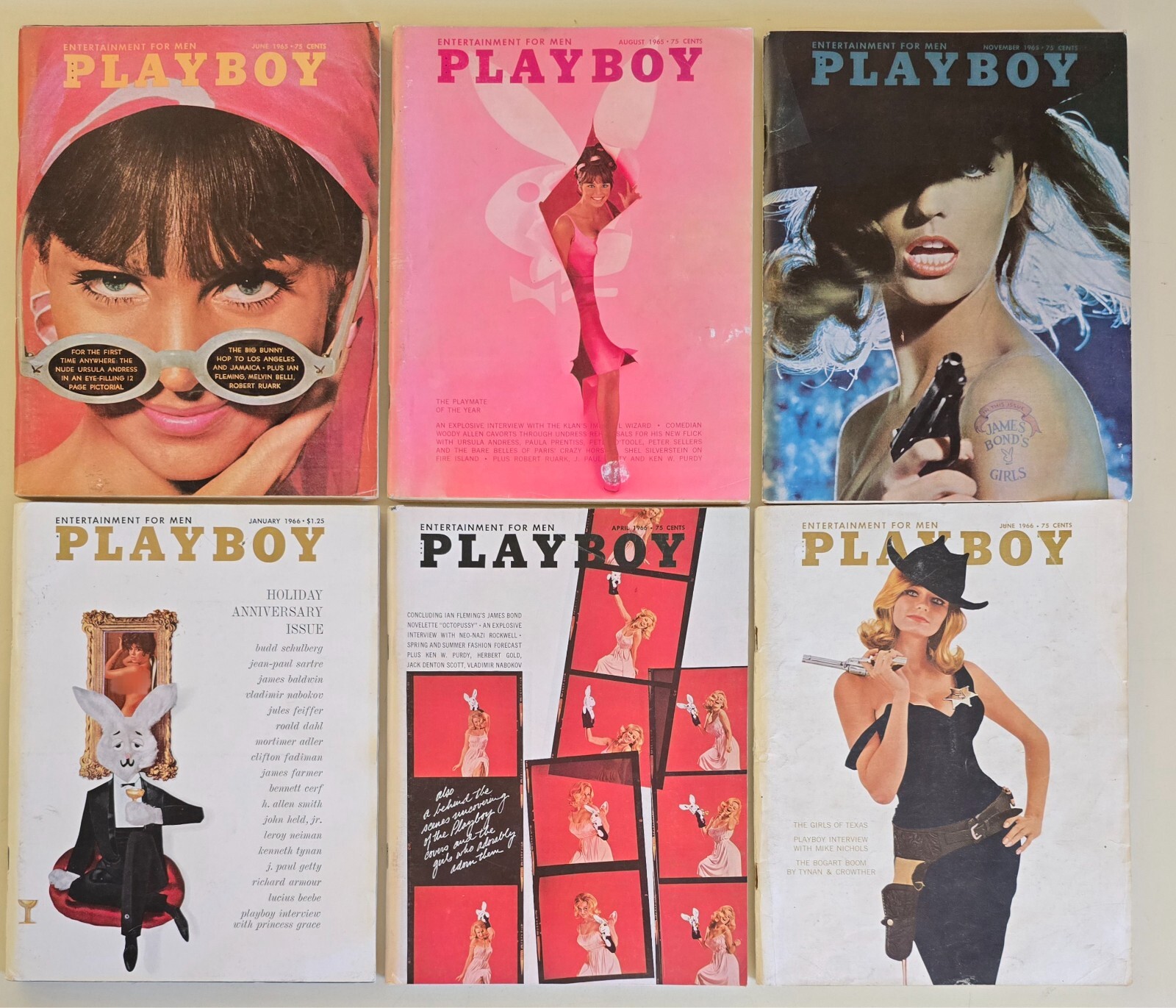 Playboy 1960's 7/65, 8/65, 11/65, 1/66, 4/66, 6/66 Vintage Magazine Lot-6