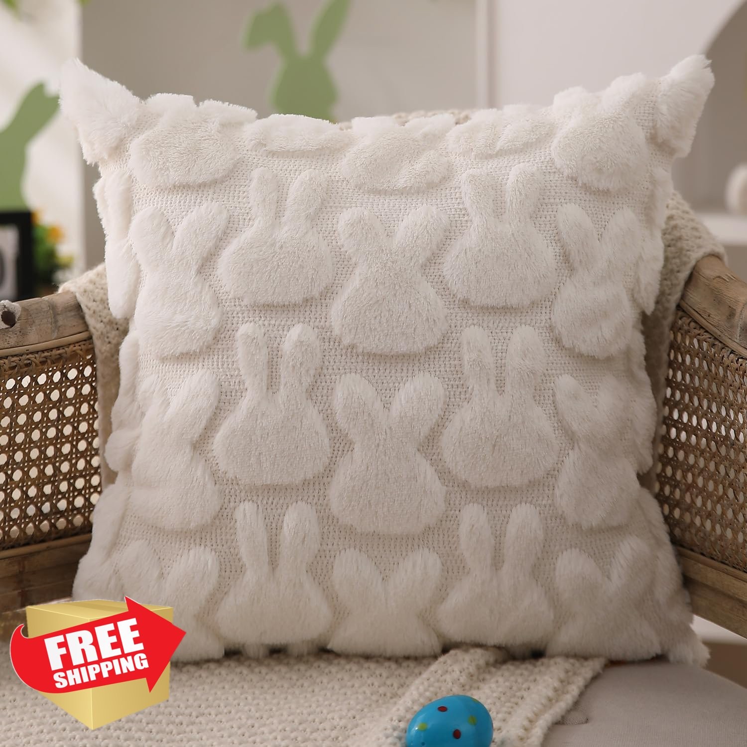 DFXSZ Easter Pillow Covers 18x18 Set of 2 Rabbit Plush