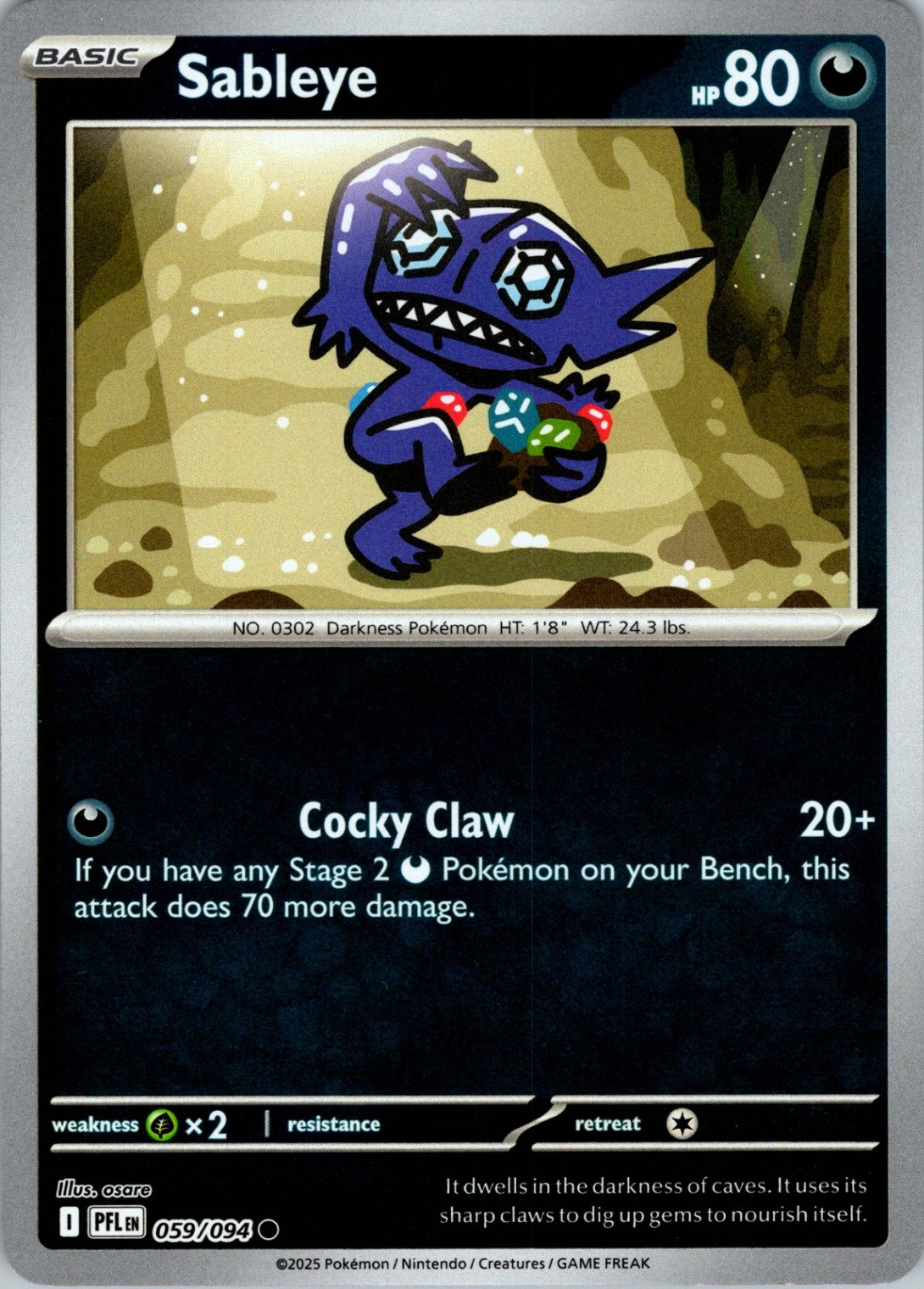 Sableye Common Reverse Holo ME02: Phantasmal Flames 059/094 NM Pokemon