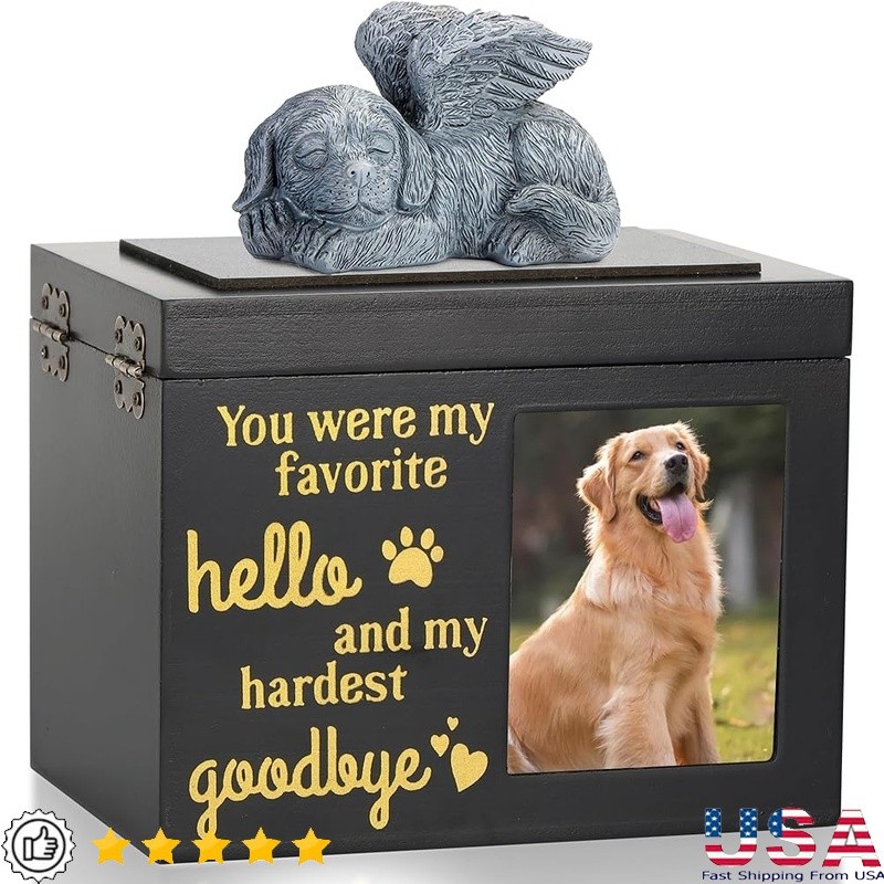 Large Dog Memorial Urn W/ Resin Angel Keepsake Box Ashes Commemorate Pet New