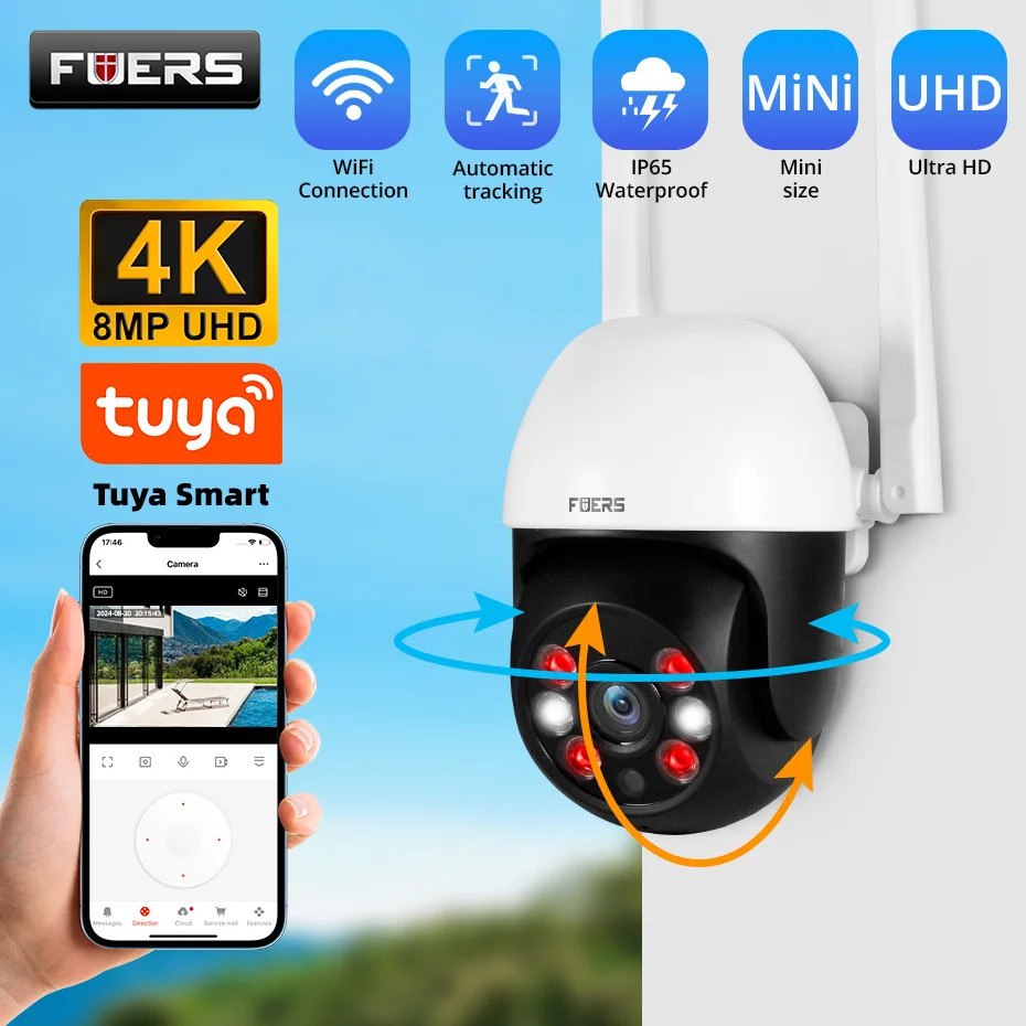 8MP 4K IP Camera Tuya Smart Outdoor Home Security Auto Tracking AI Human Detecti