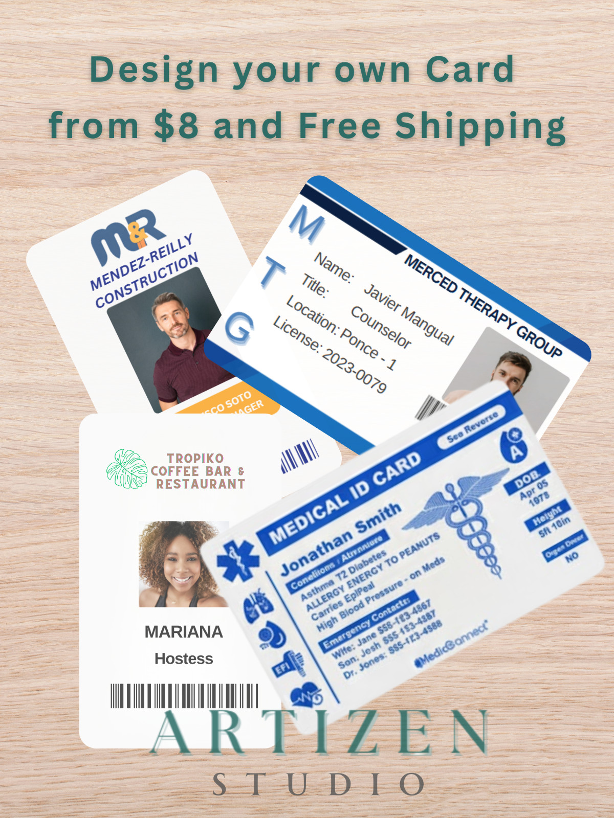 Custom Printed PVC Photo ID Card Employee, Membership, Medical Alert Single-Side