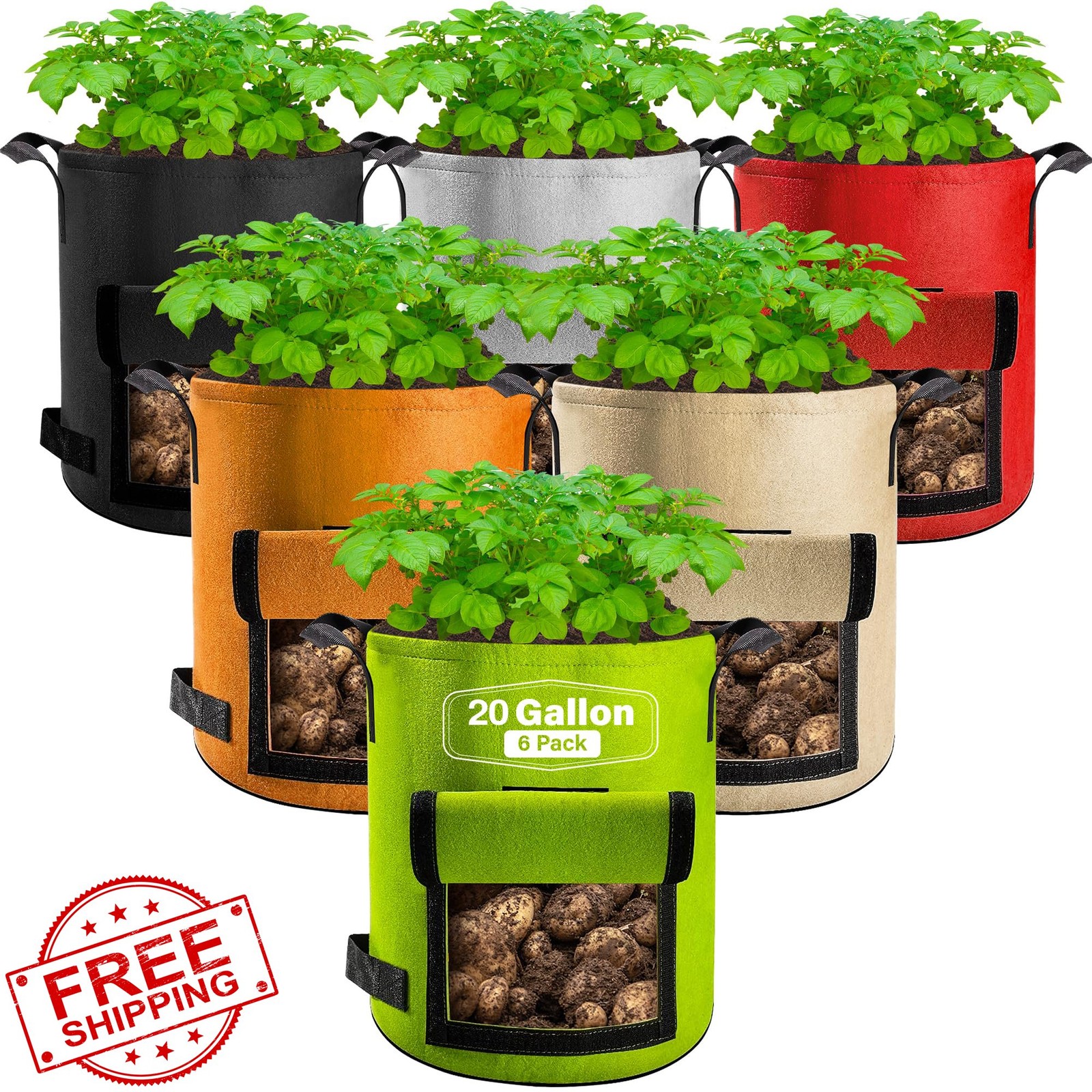 Suntee 20 Gallon Potato Grow Bags 6 Pack Nonwoven Fabric Gardening