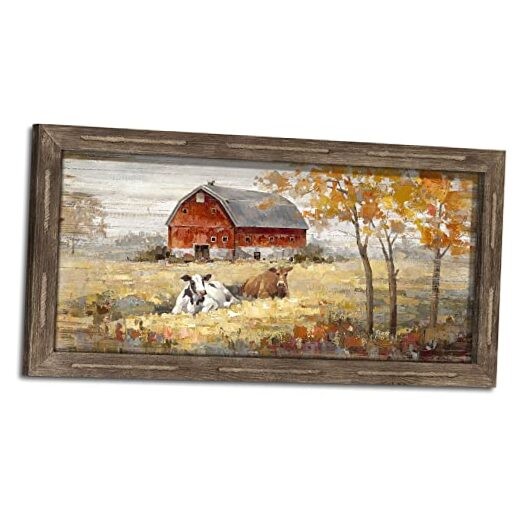 Farmhouse Wall Art Wood Print: Rustic Country Landscape 40"L x 20"W Barn 01