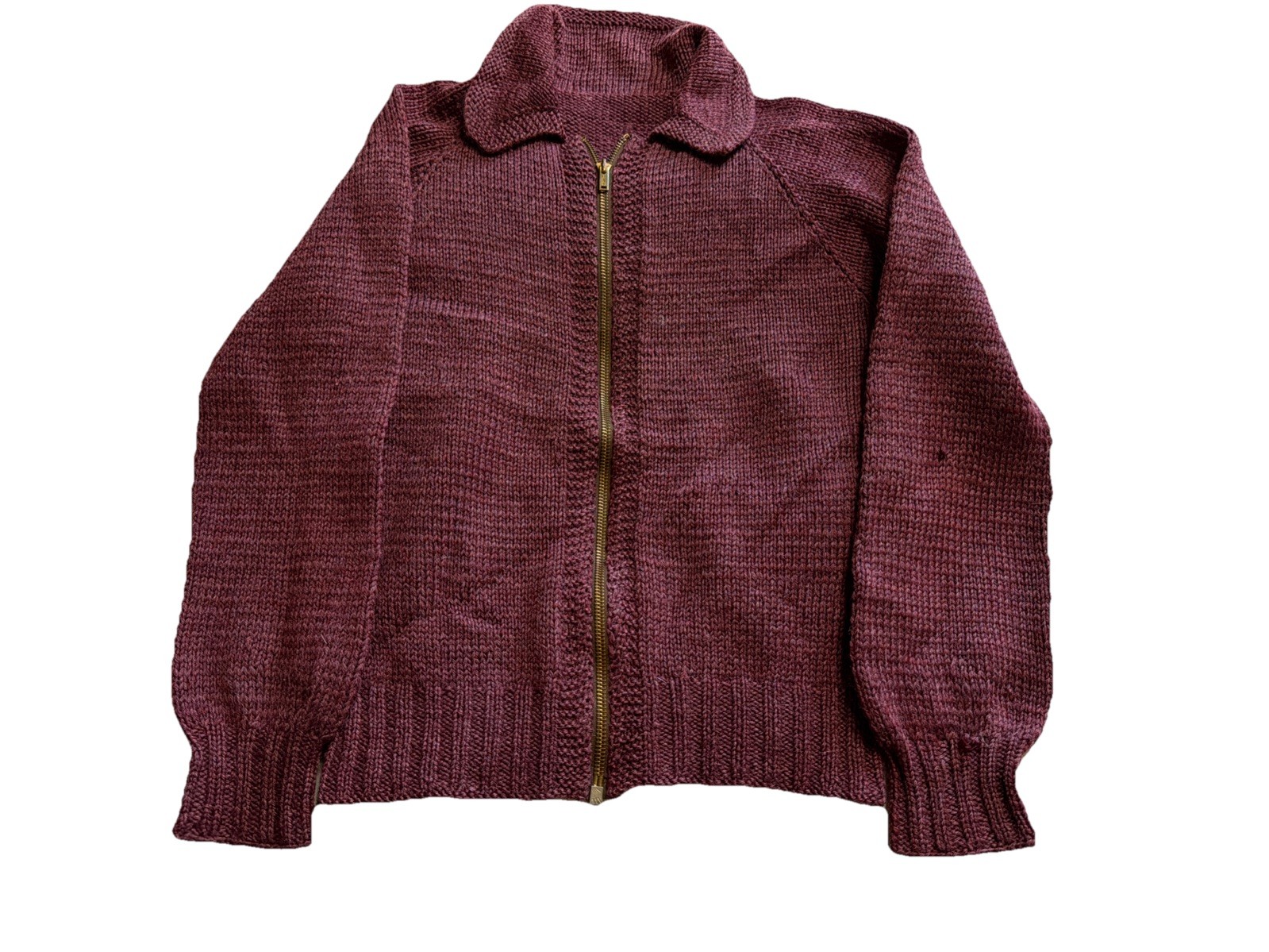 Vintage 1930s Burgundy Wool Knit Sweater Zip Up Cardigan 30s  Jacket Coat