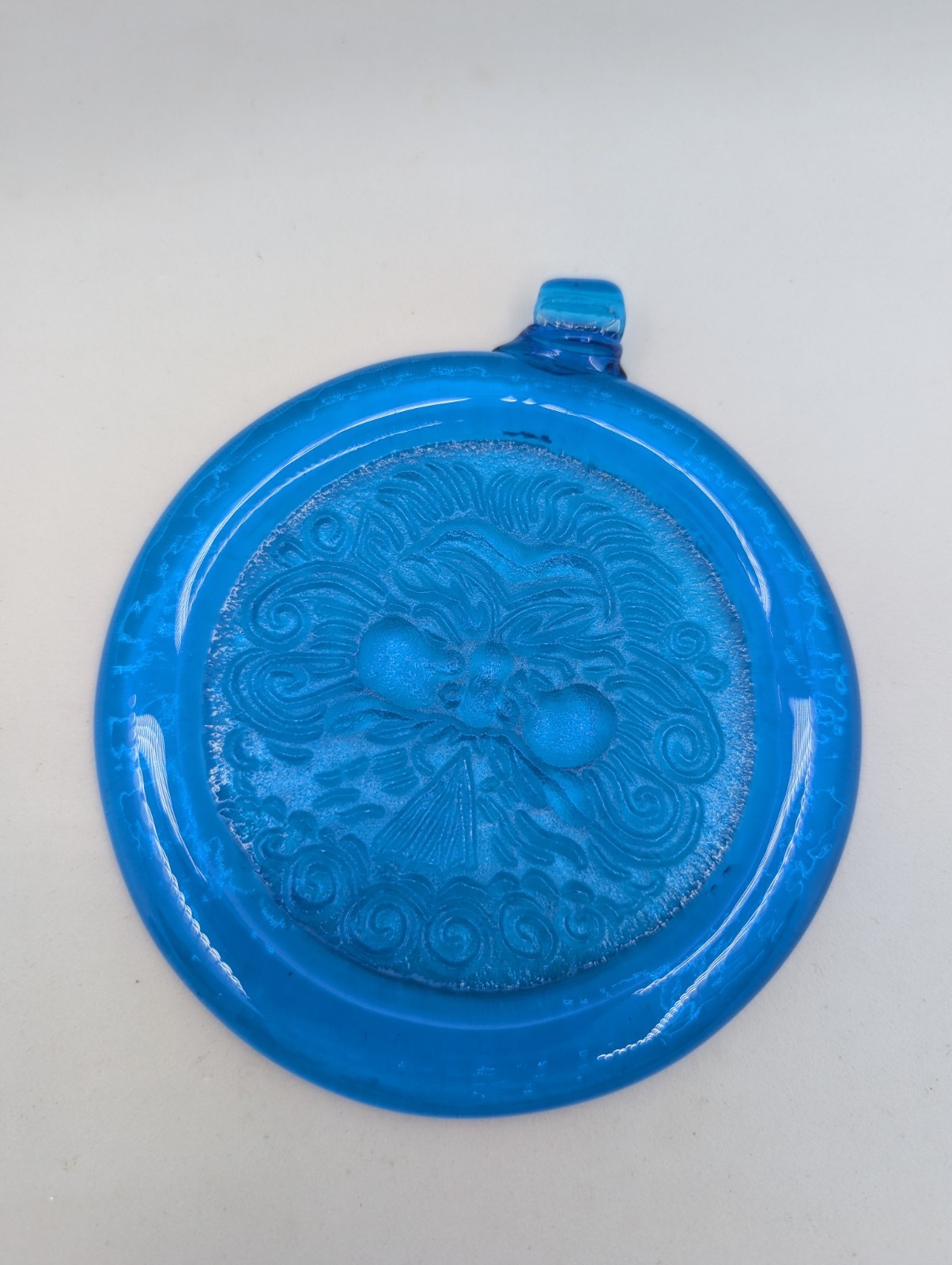 Medallion Sun catcher Ornament Glass blue Boreas Greek god cold North Wind 4.10"