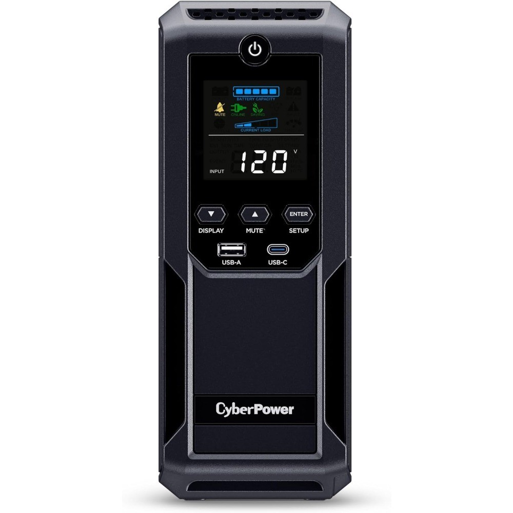 Intelligent LCD UPS System 1500VA 900W 12 Outlets 2 USB Ports AVR Mini Tower