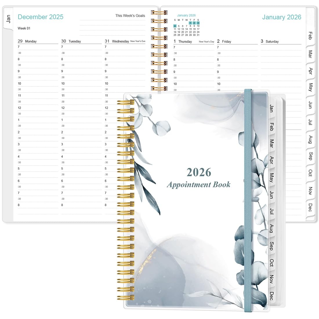 2026 Appointment Book - 2026 Daily Hourly Planner from 5.8" x 8.5", Blue-Leaf 