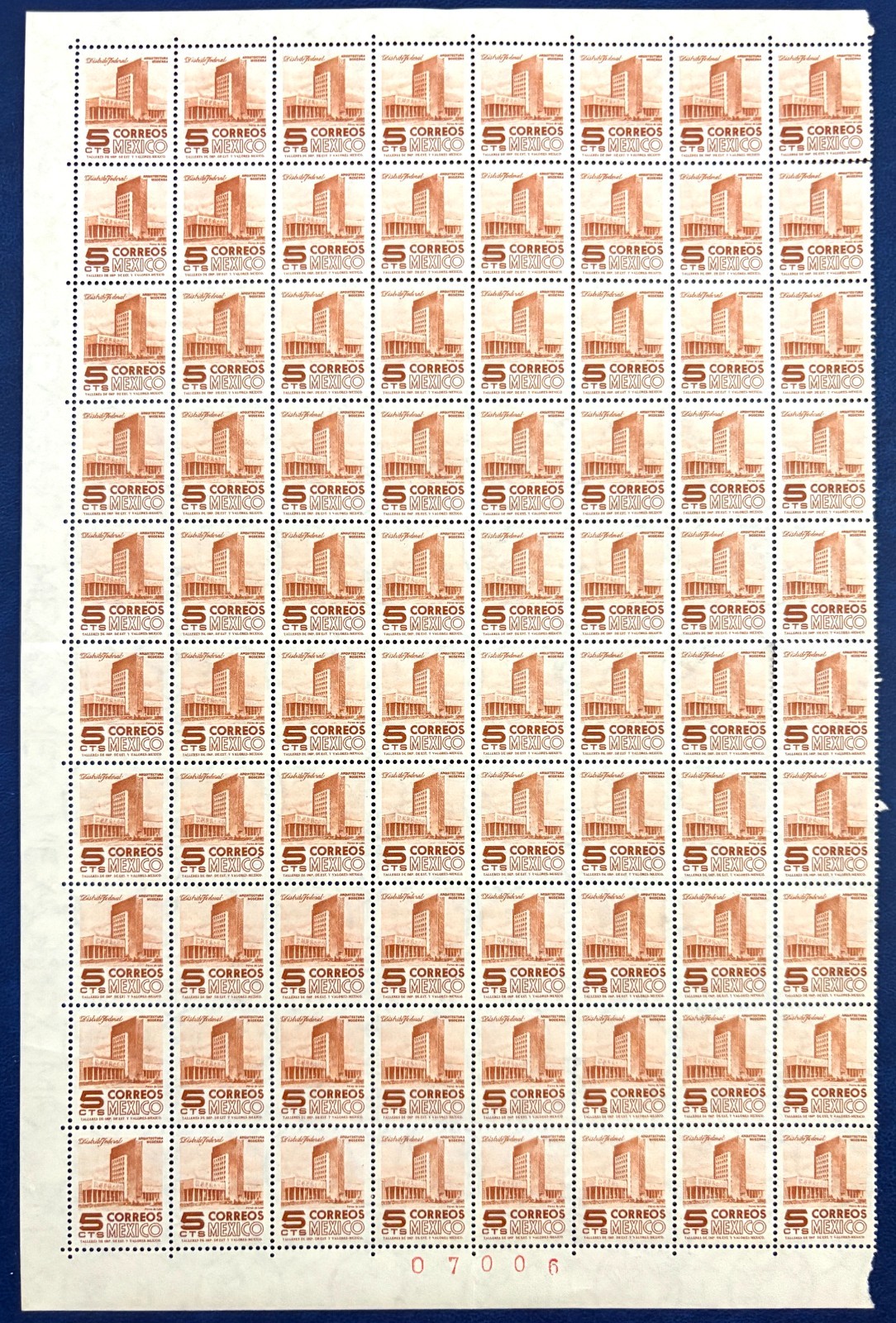 Mexico 875 / 1954 5c Modern Mexico City Building Partial Sheet of 80 Stamps MNH