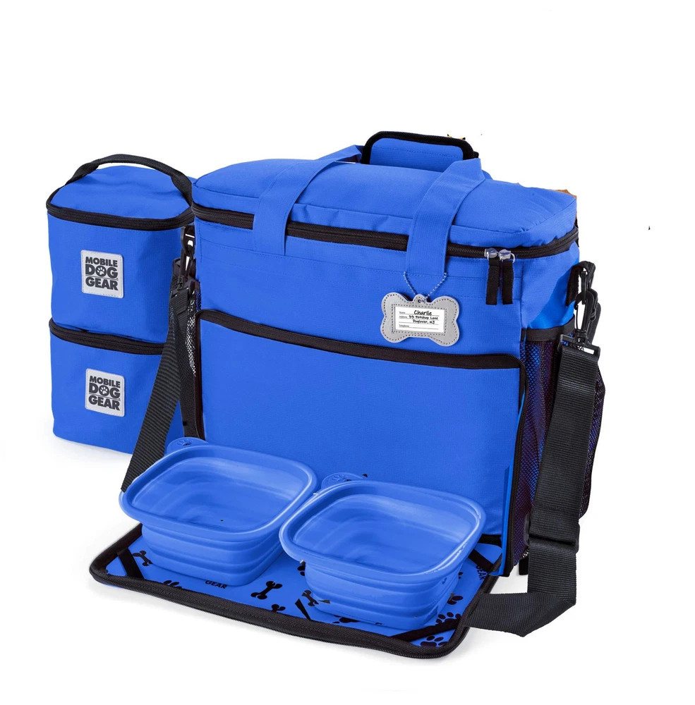 Large Blue Airline Approved Pet Travel Bag with Bowls and Food Carriers